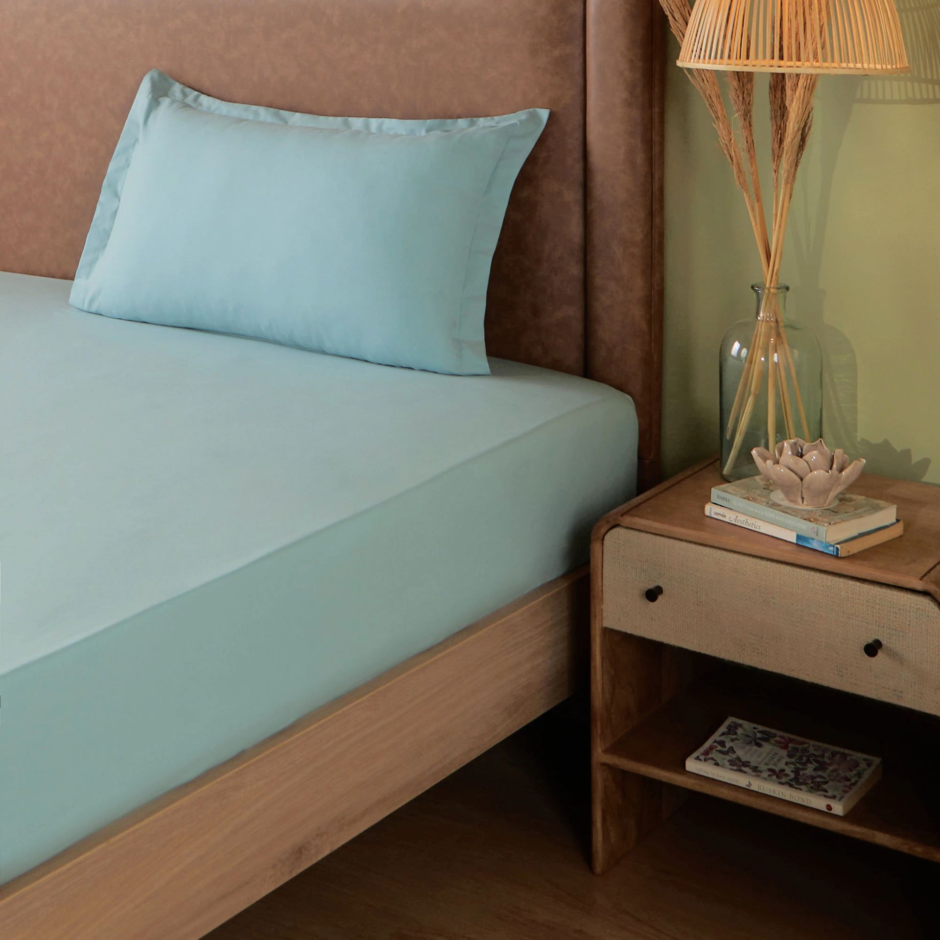 Solid Dyed 144 TC 100% Cotton Blue Sky Single Bedsheet Set | Paleto