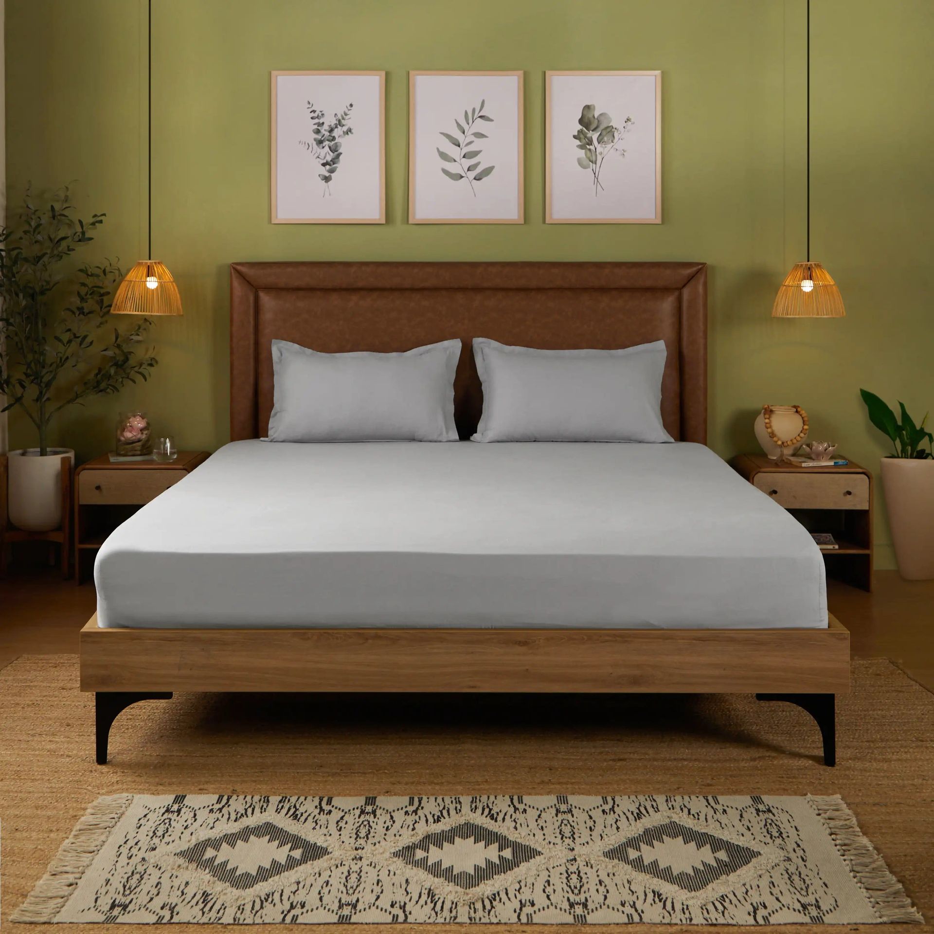 Solid Dyed 144 TC 100% Cotton Grey King Fitted Sheet Set | Paleto