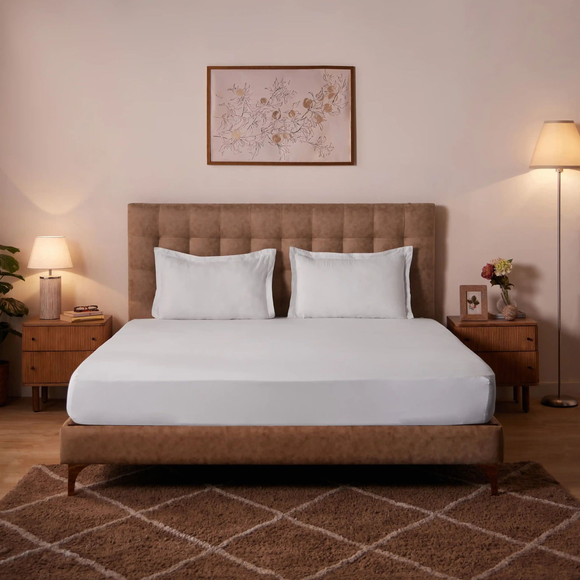 Solid Dyed 144 TC 100% Cotton White Queen Fitted Sheet Set | Paleto