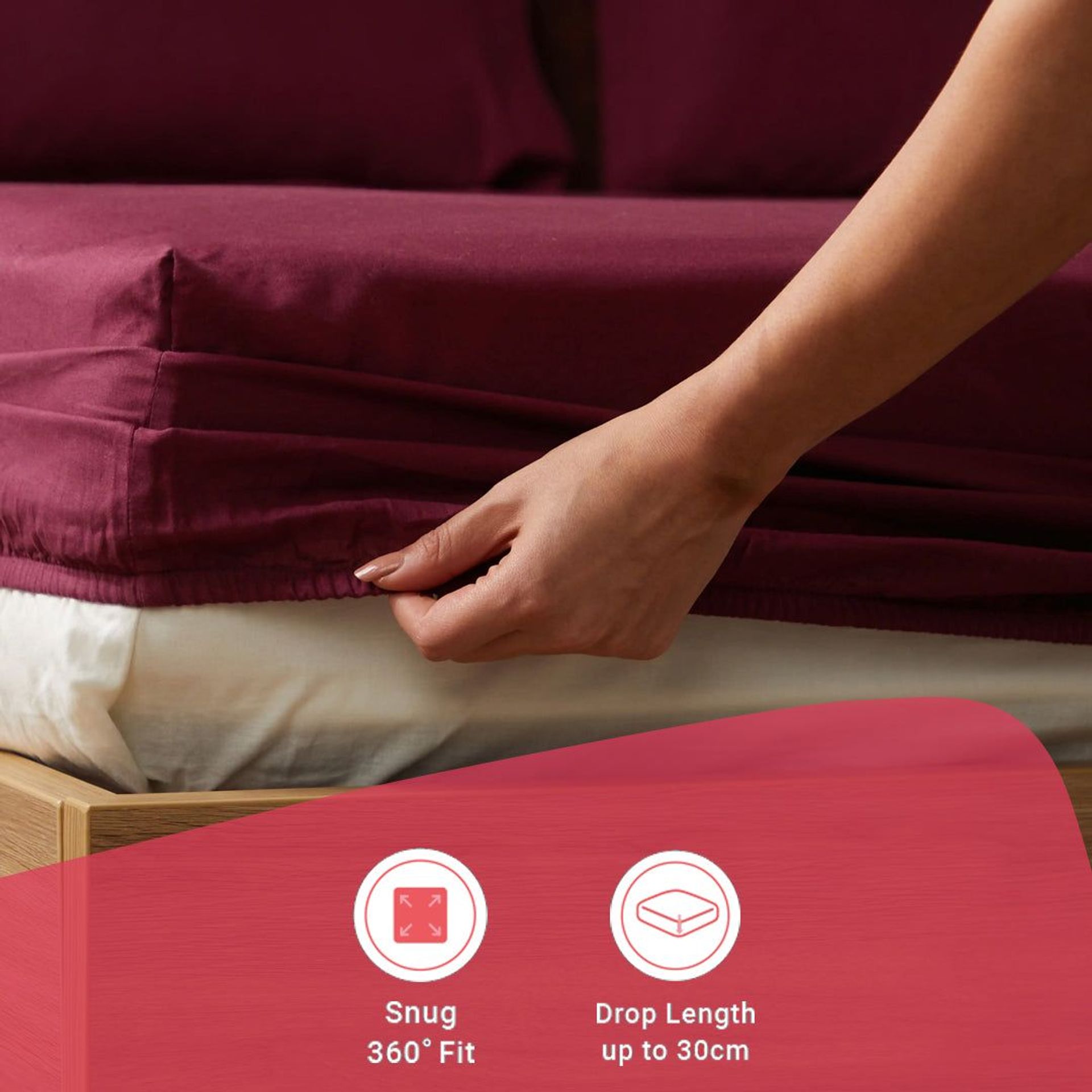 Solid Dyed 144 TC 100% Cotton Windsor Wine King Fitted Sheet Set | Paleto
