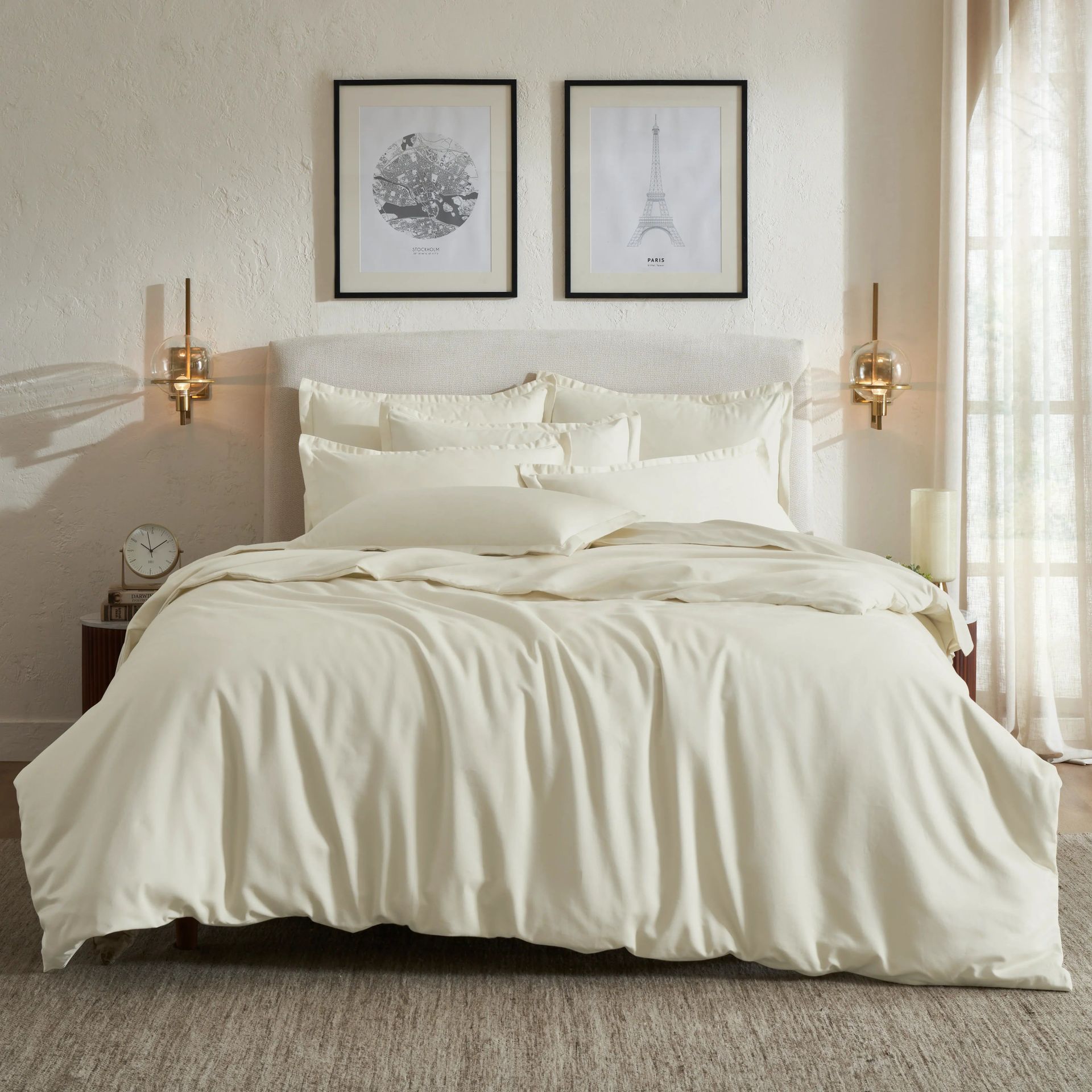 Solid Dyed 800 TC 100% Cotton Ivory Super King Bedsheet Set | Pelushe