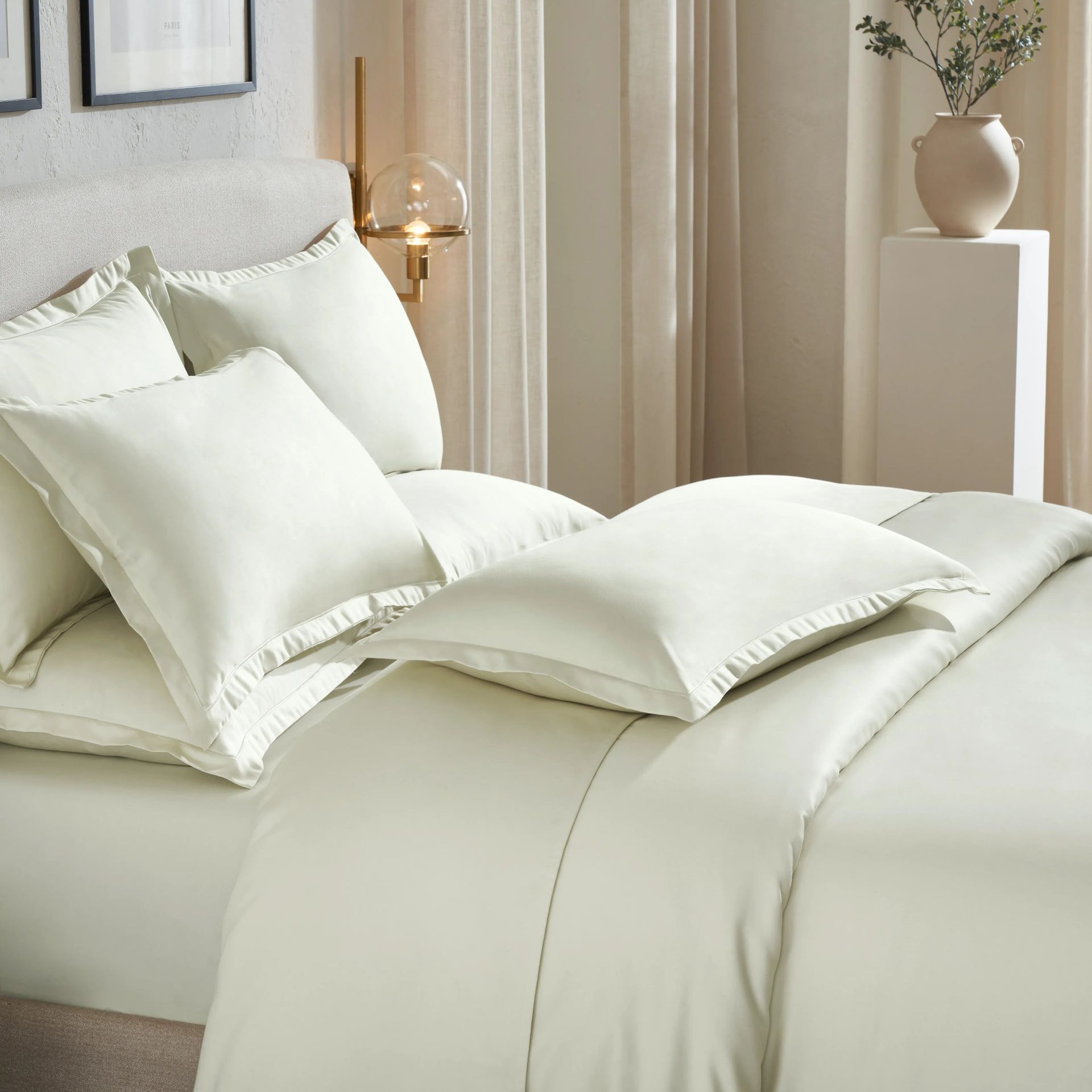 Solid Dyed 800 TC 100% Cotton Ivory King Fitted Sheet Set | Pelushe