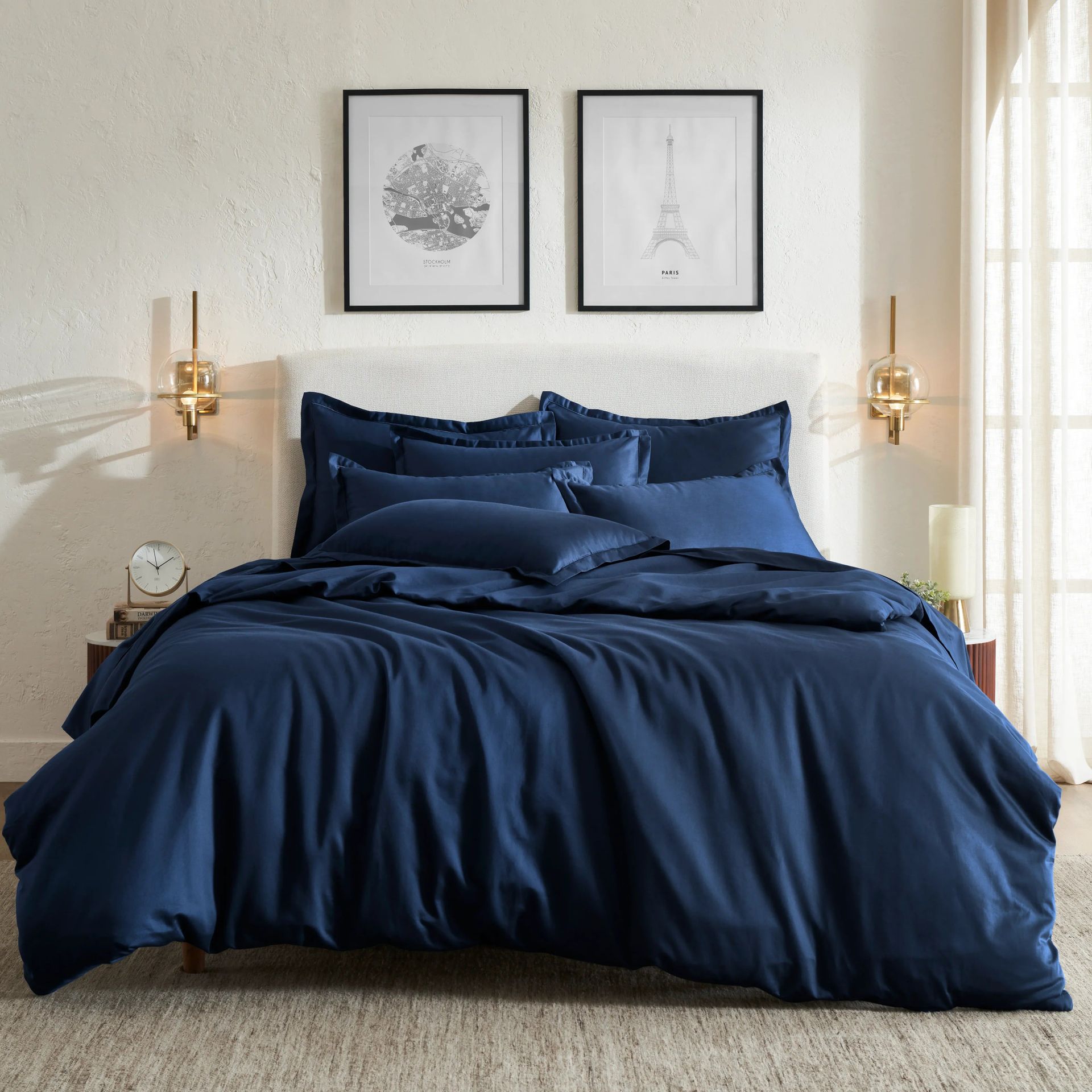 Solid Dyed 800 TC 100% Cotton Navy King Fitted Sheet Set | Pelushe