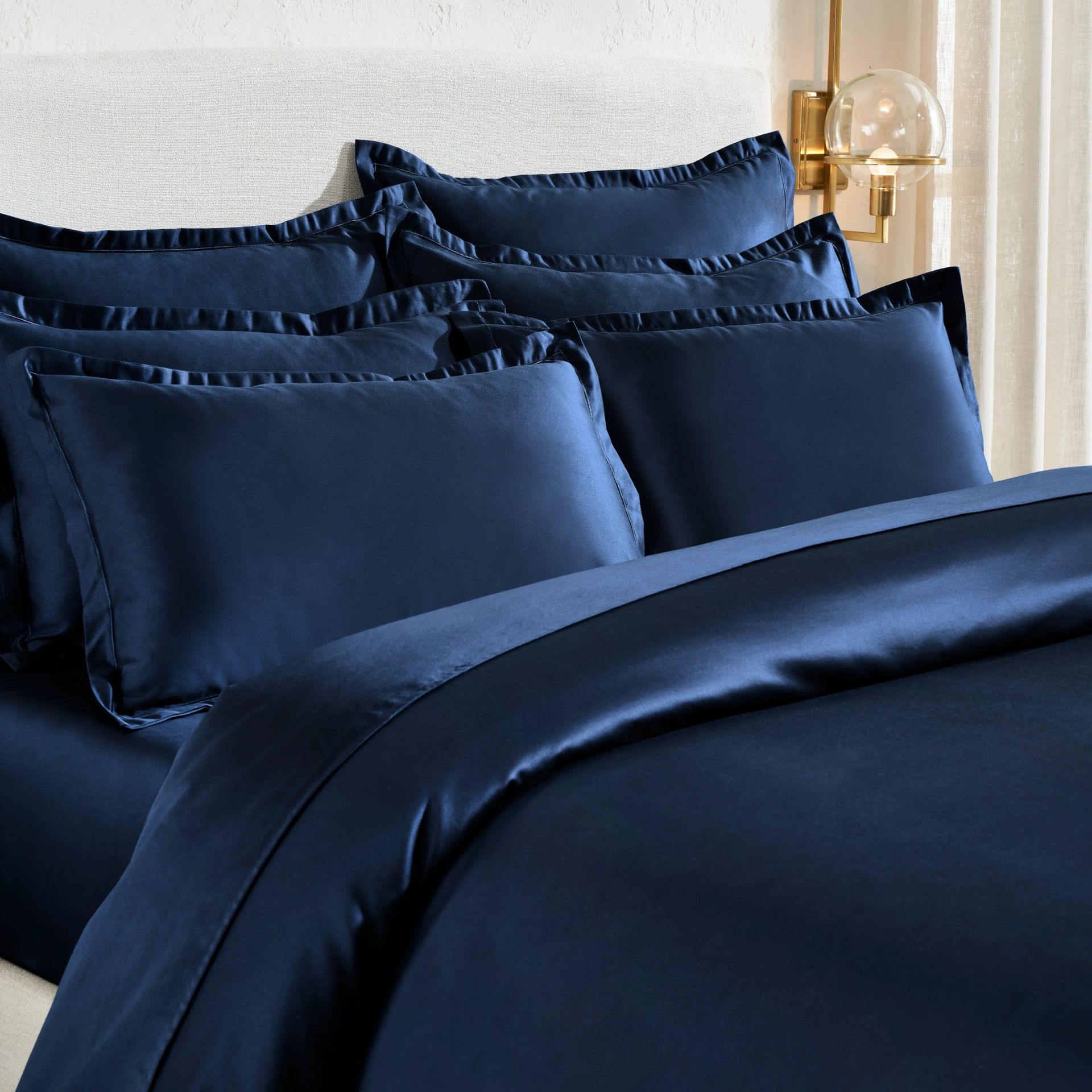 Solid Dyed 800 TC 100% Cotton Navy King Fitted Sheet Set | Pelushe