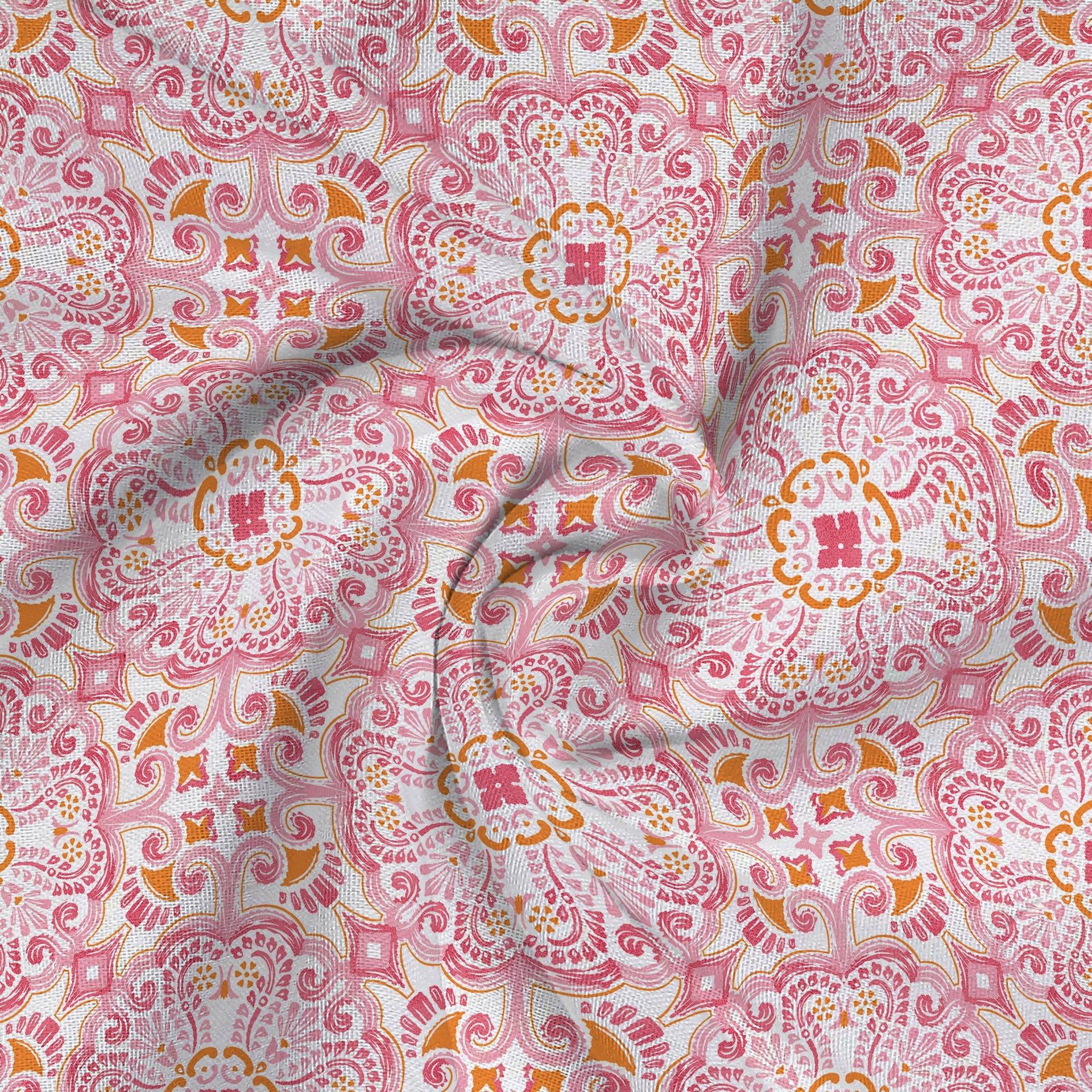 Ethnic 144 TC 100% Cotton Pink Queen Bedsheet Set | Pure Nest