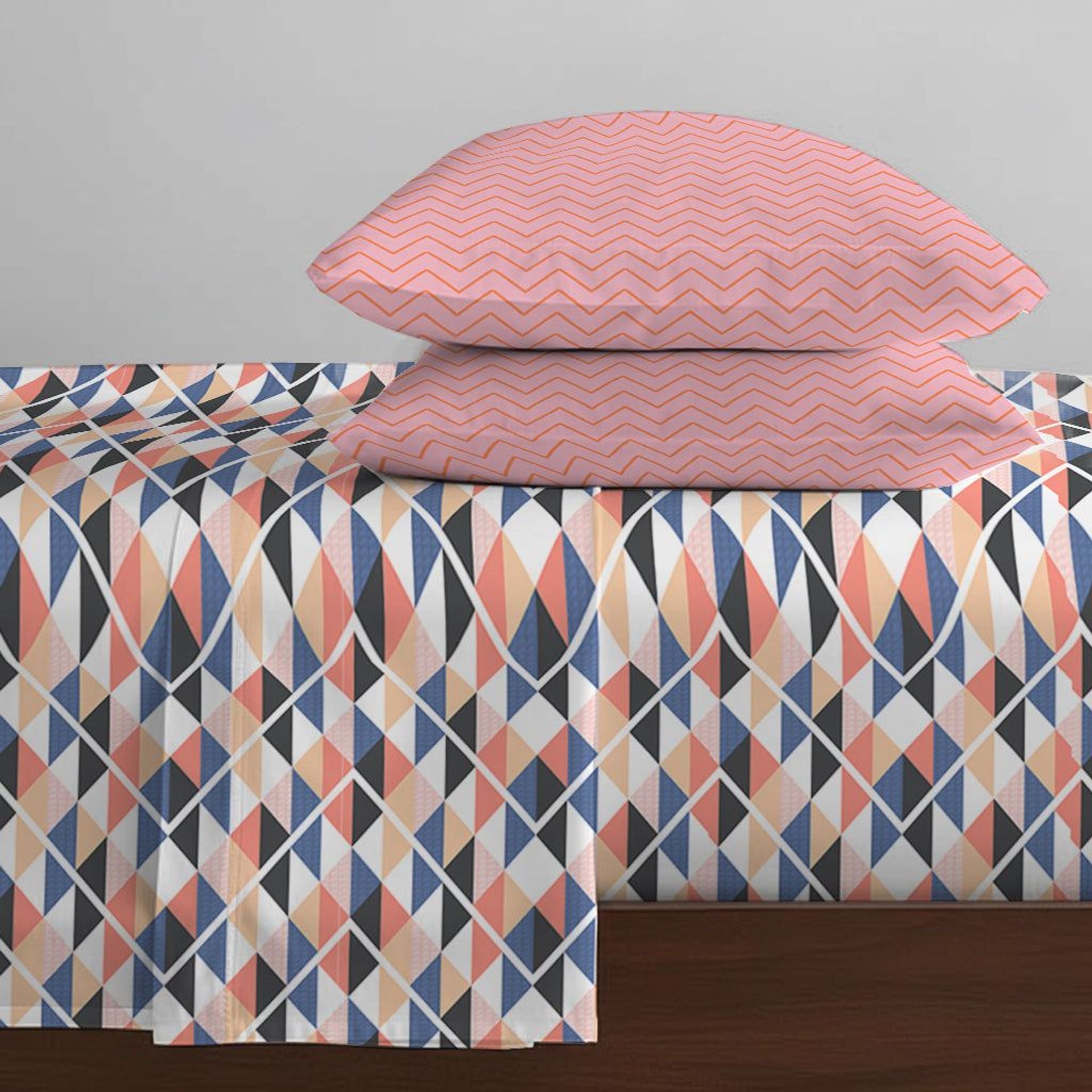 Geometric 144 TC 100% Cotton Pink Blue King Bedsheet Set | Pure Nest