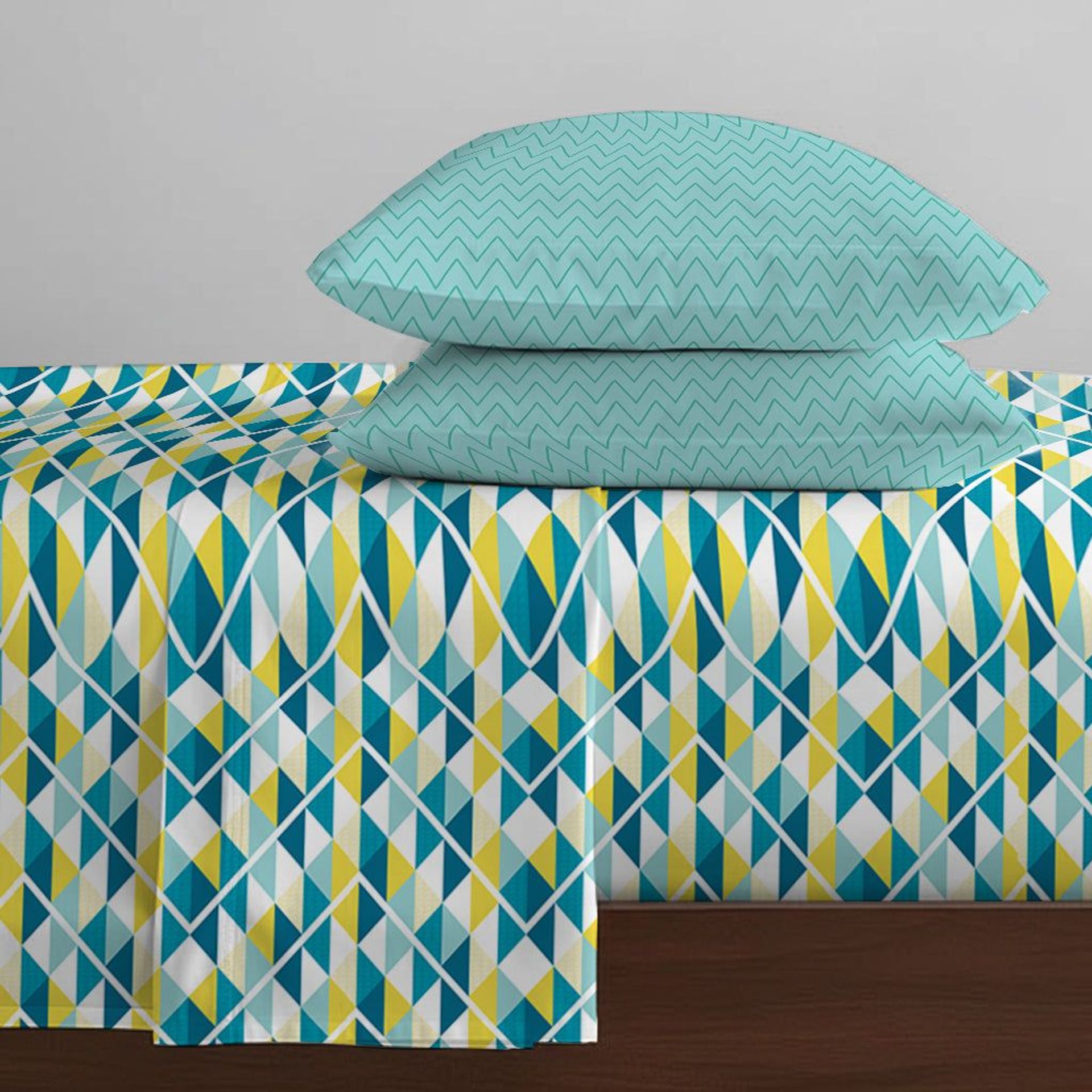 Geometric 144 TC 100% Cotton Tasello Teal King Bedsheet Set | Pure Nest