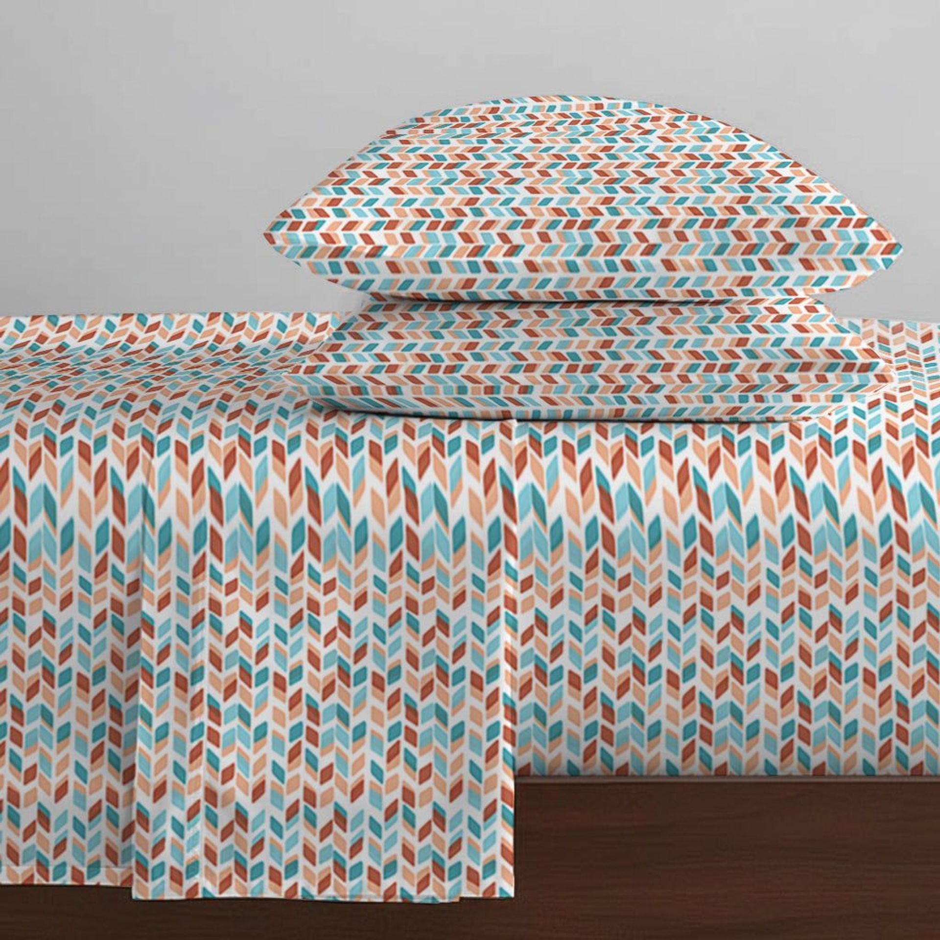 Geometric 144 TC 100% Cotton Blue Rust King Bedsheet Set | Pure Nest