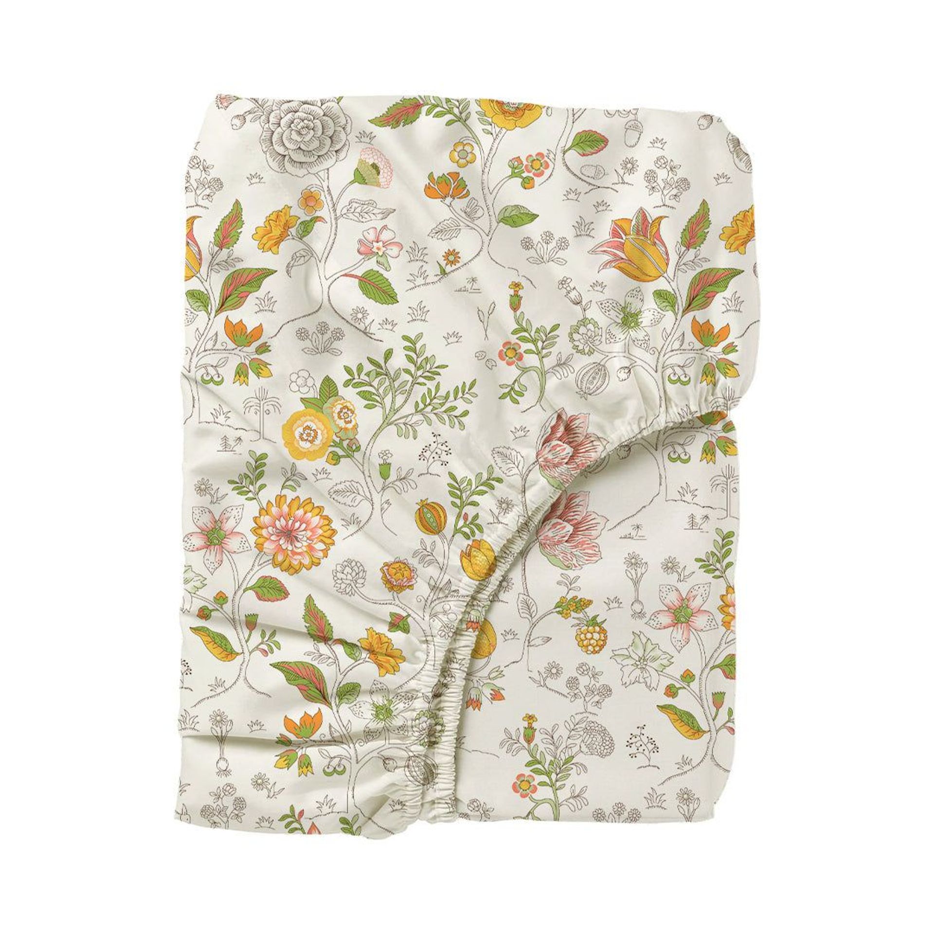 Floral 144 TC 100% Cotton Yellow King Fitted Sheet Set | Pure Nest