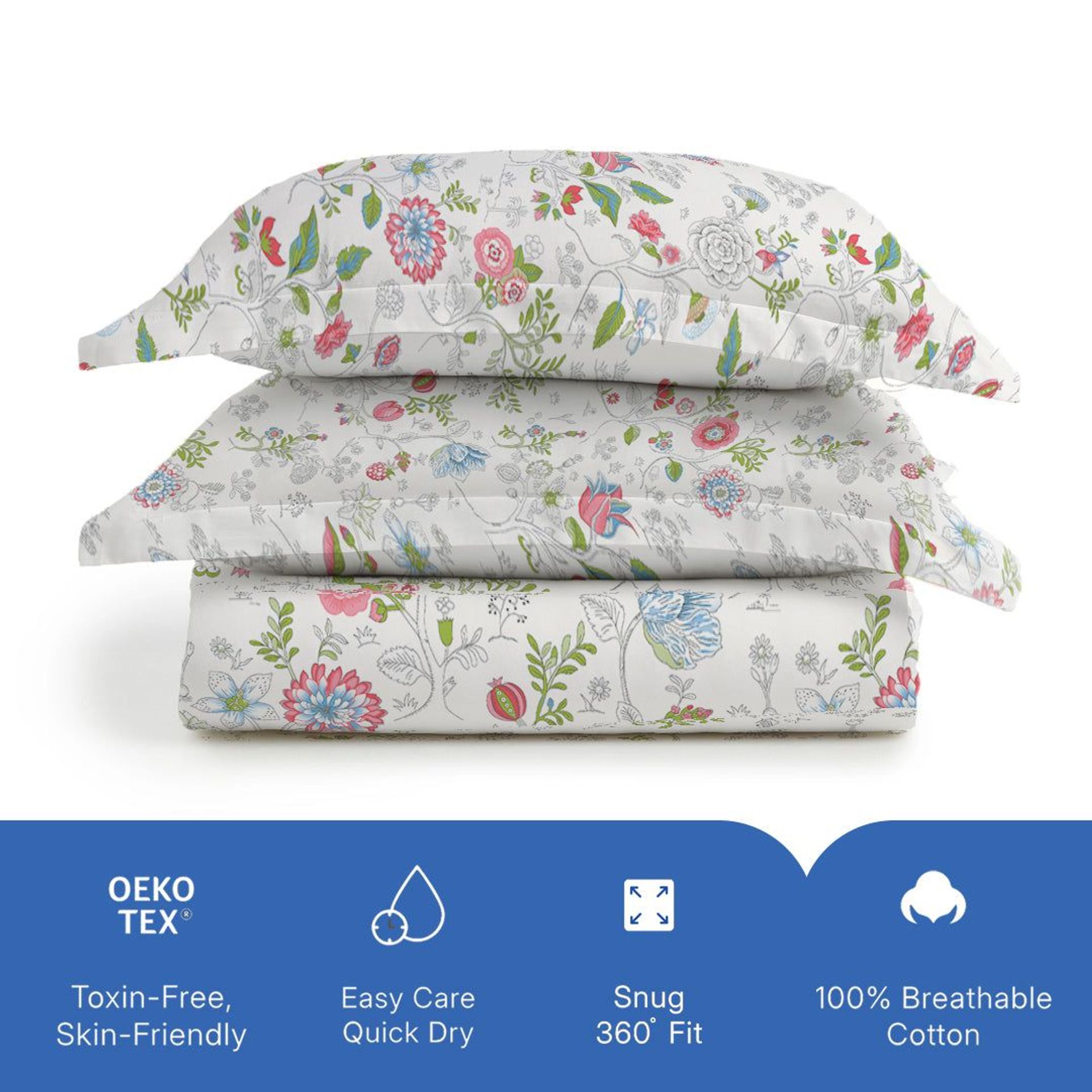 Floral 144 TC 100% Cotton Peach King Fitted Sheet Set | Pure Nest
