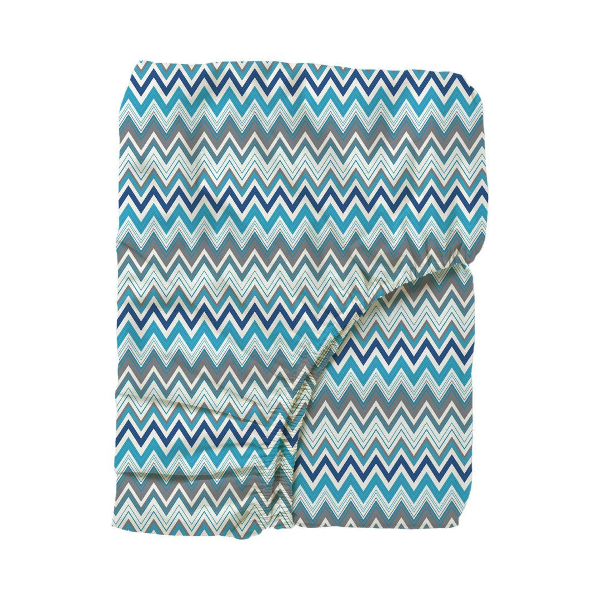 Geometric 144 TC 100% Cotton Blue Queen Fitted Sheet Set | Pure Nest