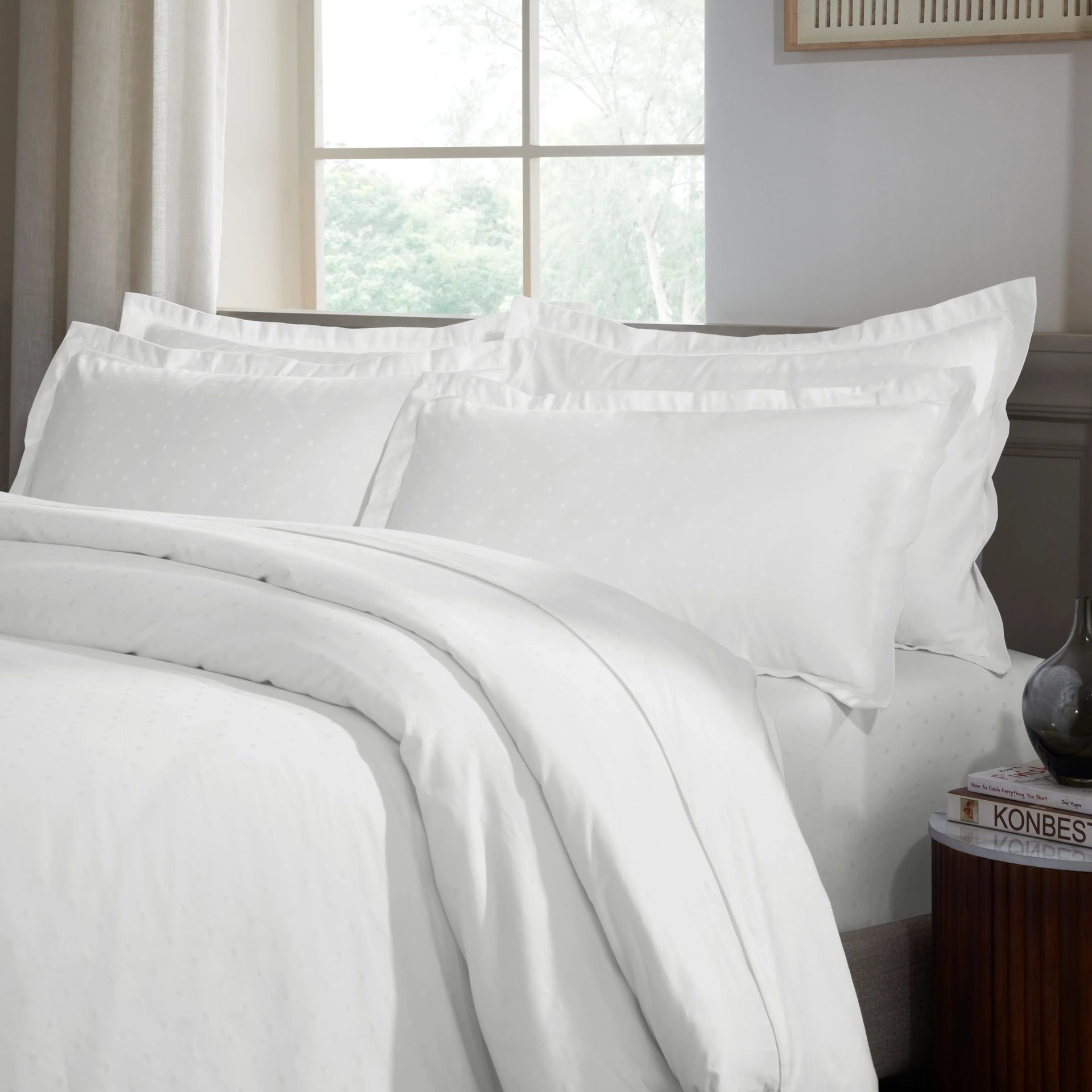 Solid Dyed 1000 TC 100% Cotton White Super King Bedsheet Set | Ricaso