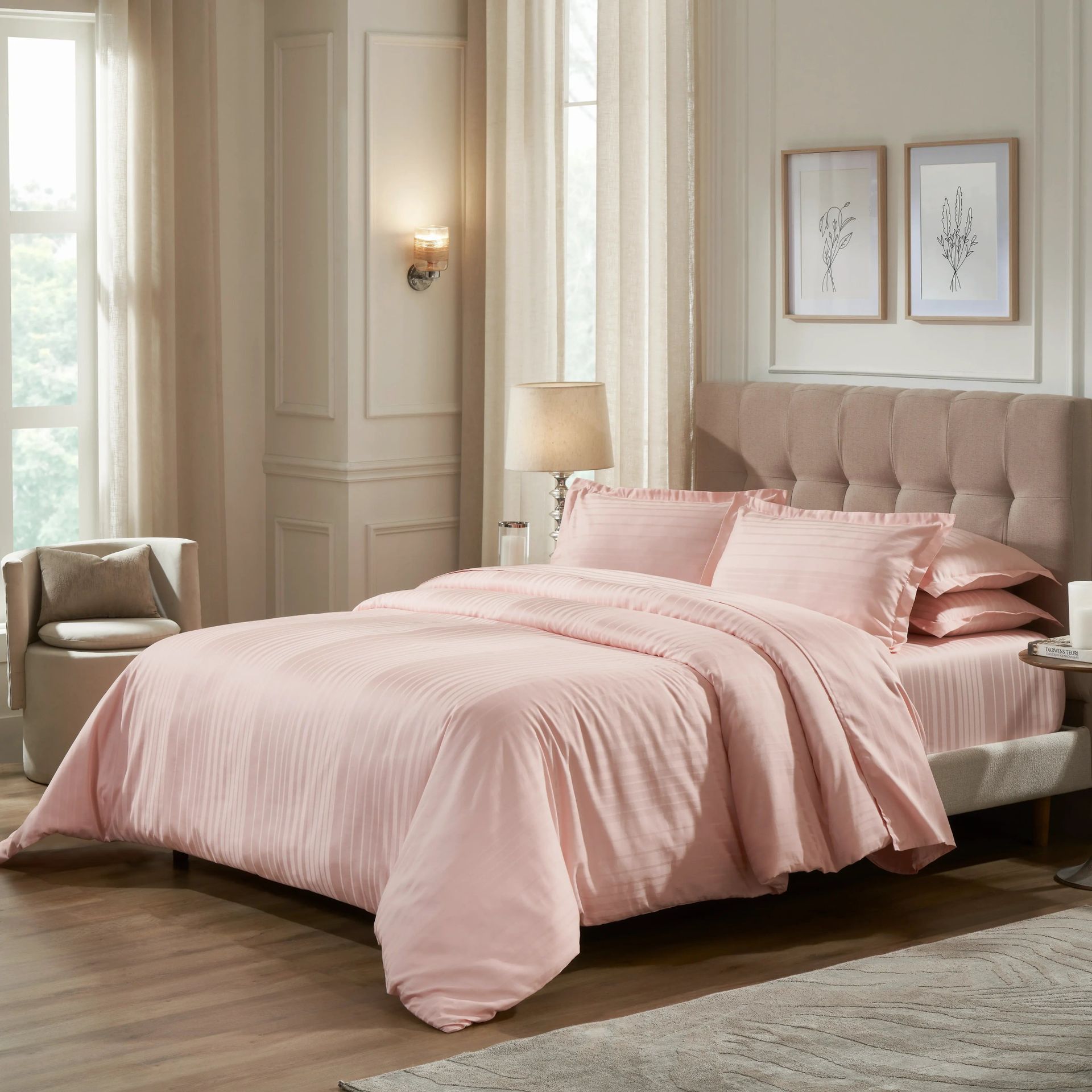 Solid Dyed 400 TC 100% Cotton Veiled Rose Super King Bedsheet Set | Seraya