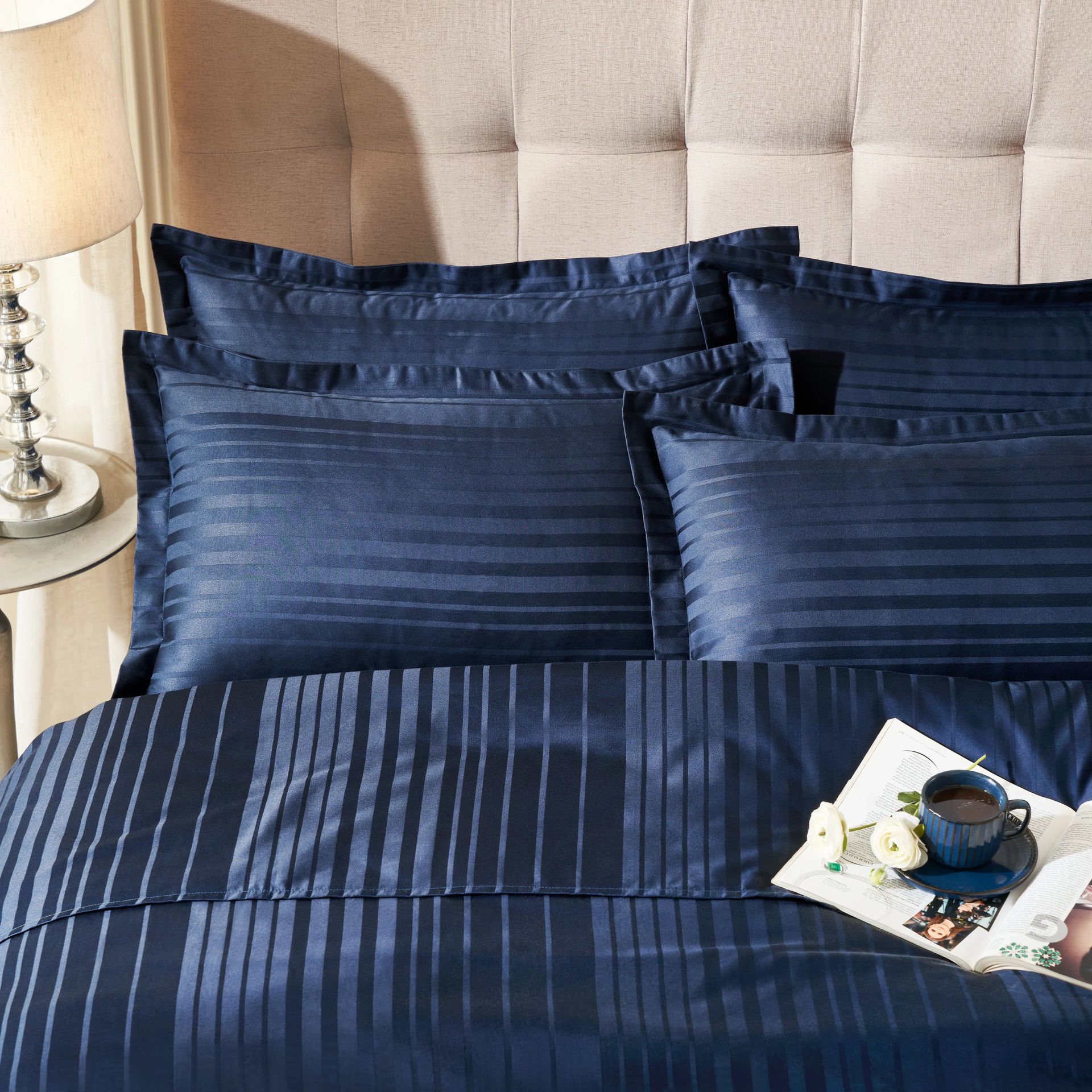 Solid Dyed 400 TC 100% Cotton Navy King Fitted Sheet Set | Seraya