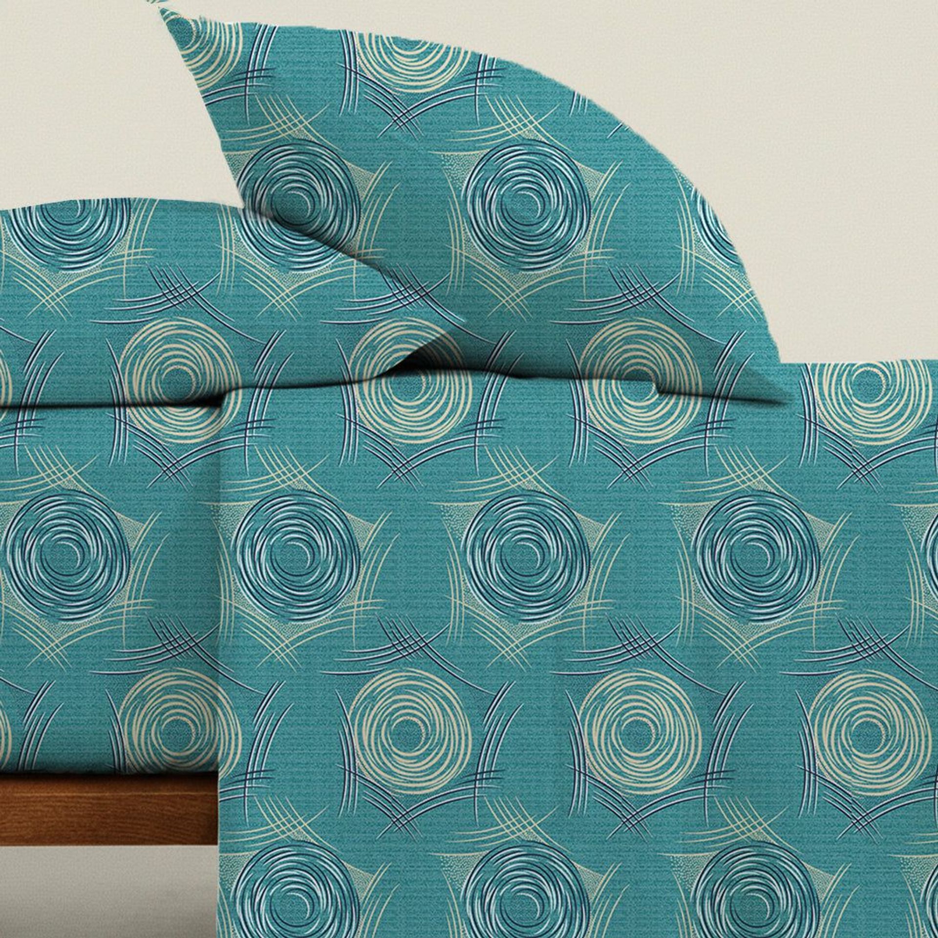 Geometric 120 GSM Microfibre Teal King Bedsheet Set | Serene Nest