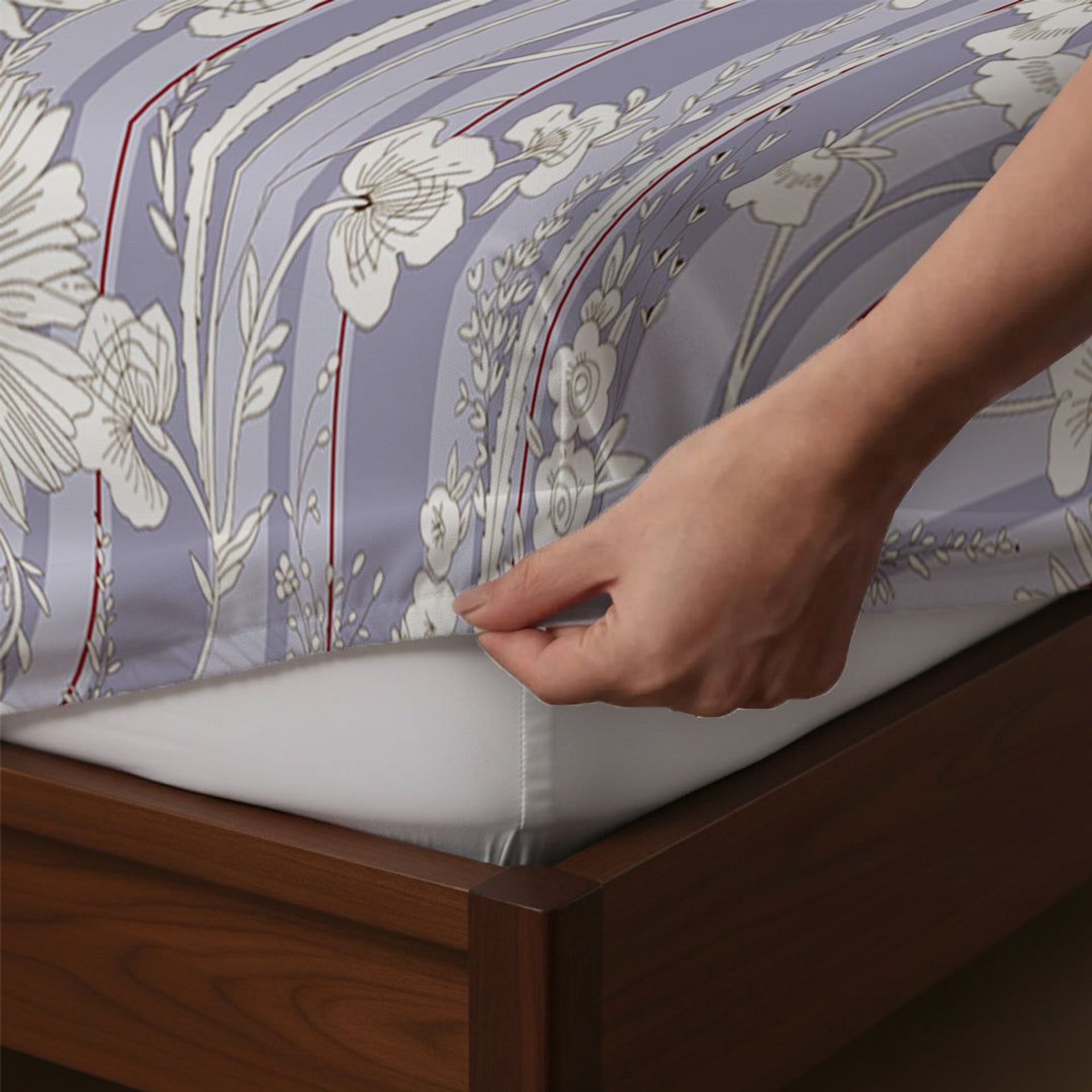 Floral 120 GSM Microfibre Blue Grey King Fitted Sheet Set | Serene Nest