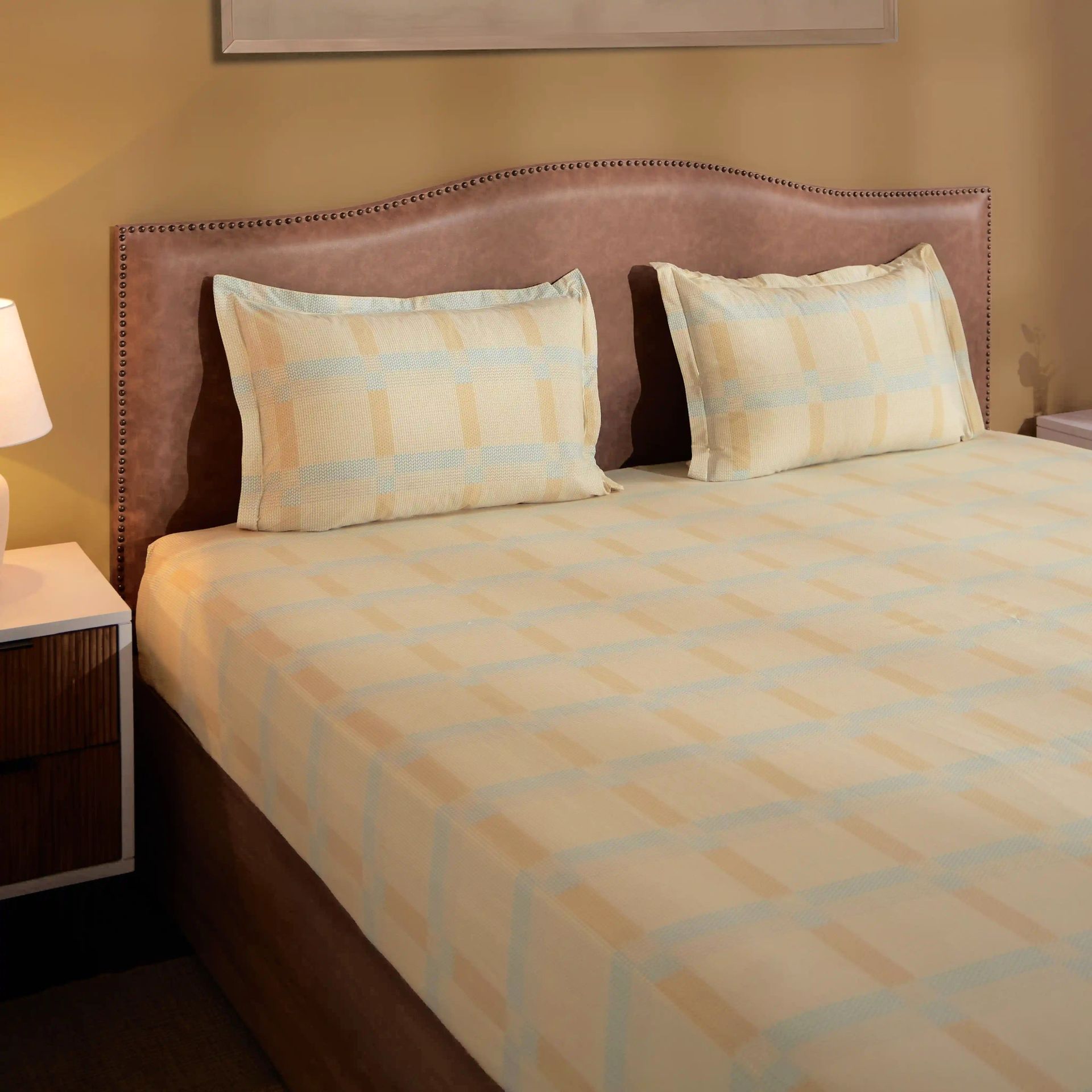 Geometric 200 TC Cotton Sand King Fitted Sheet Set | Threadscapes