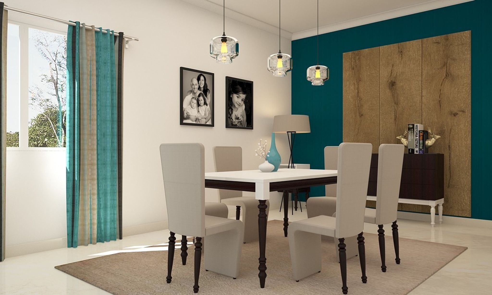 6-Seater White And Beige Dining Room Design | Livspace