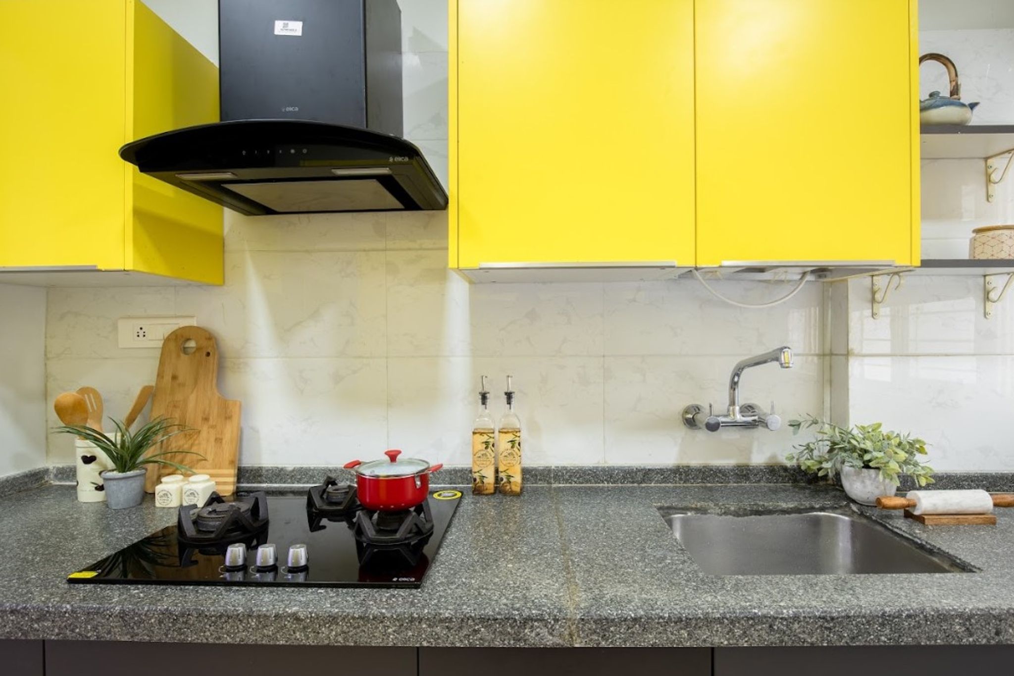 Glossy White Kitchen Tile Design | Livspace
