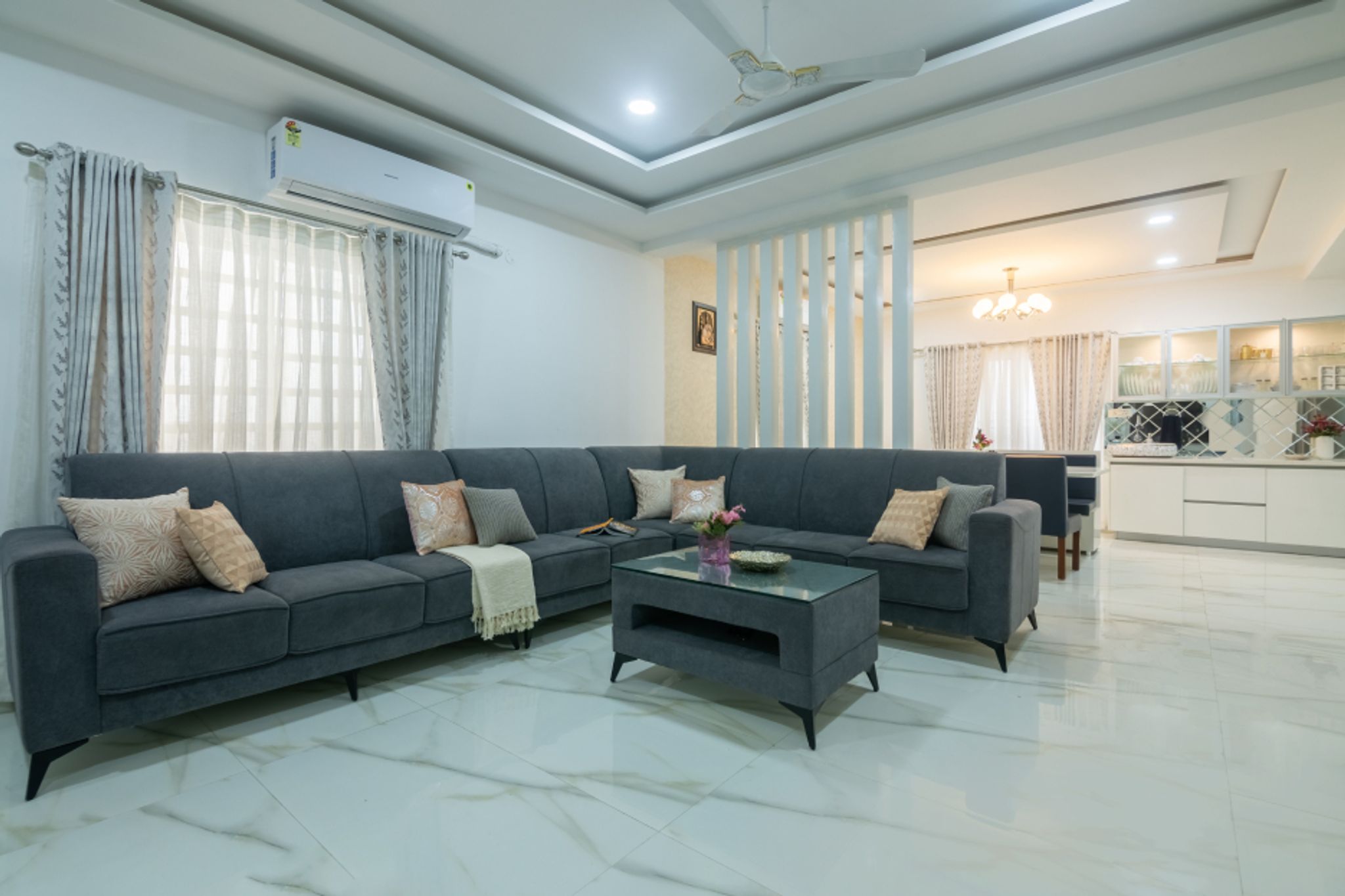 White Marble Living Room Tile Design | Livspace
