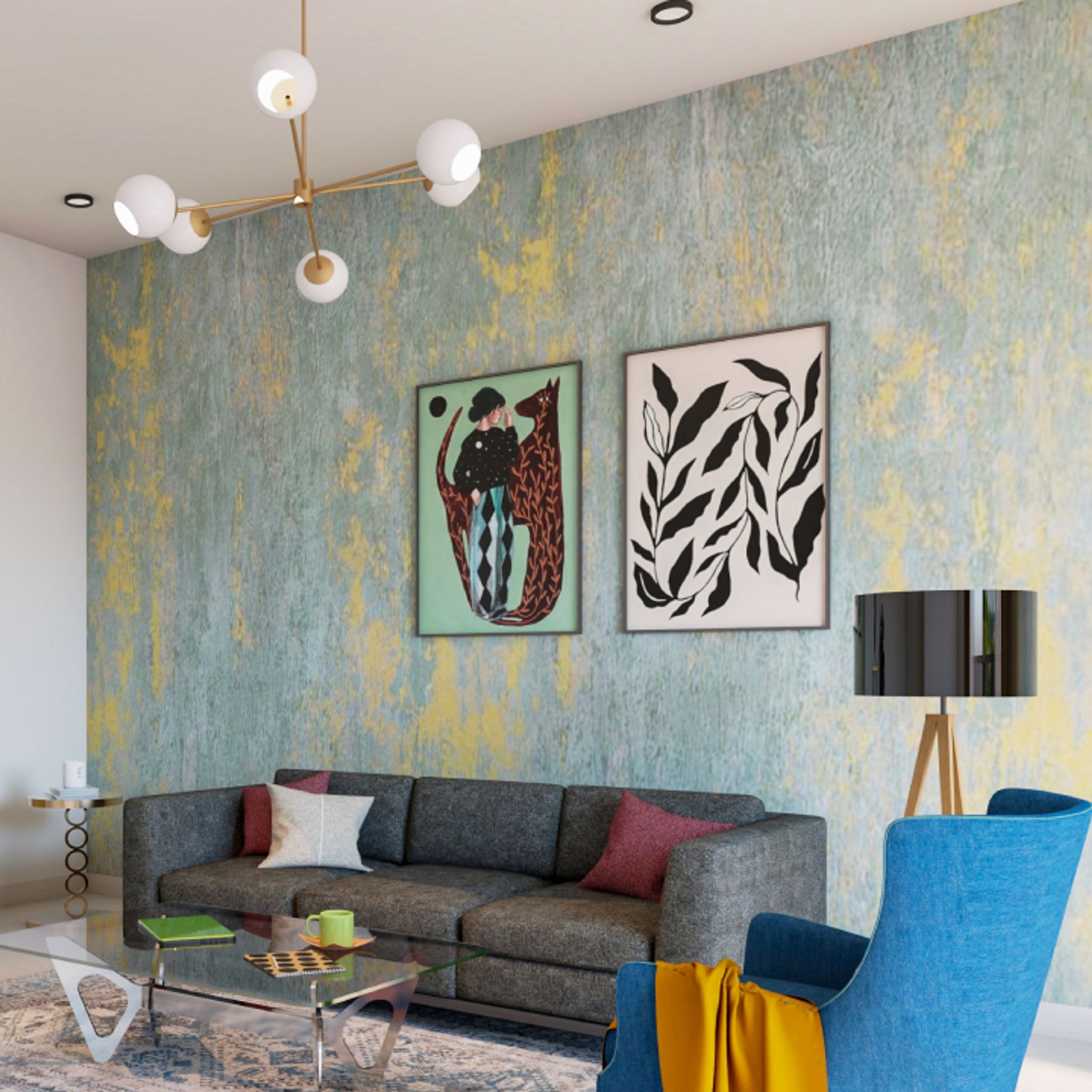 View of Modern Textured Wallpaper For Living Rooms | Livspace
