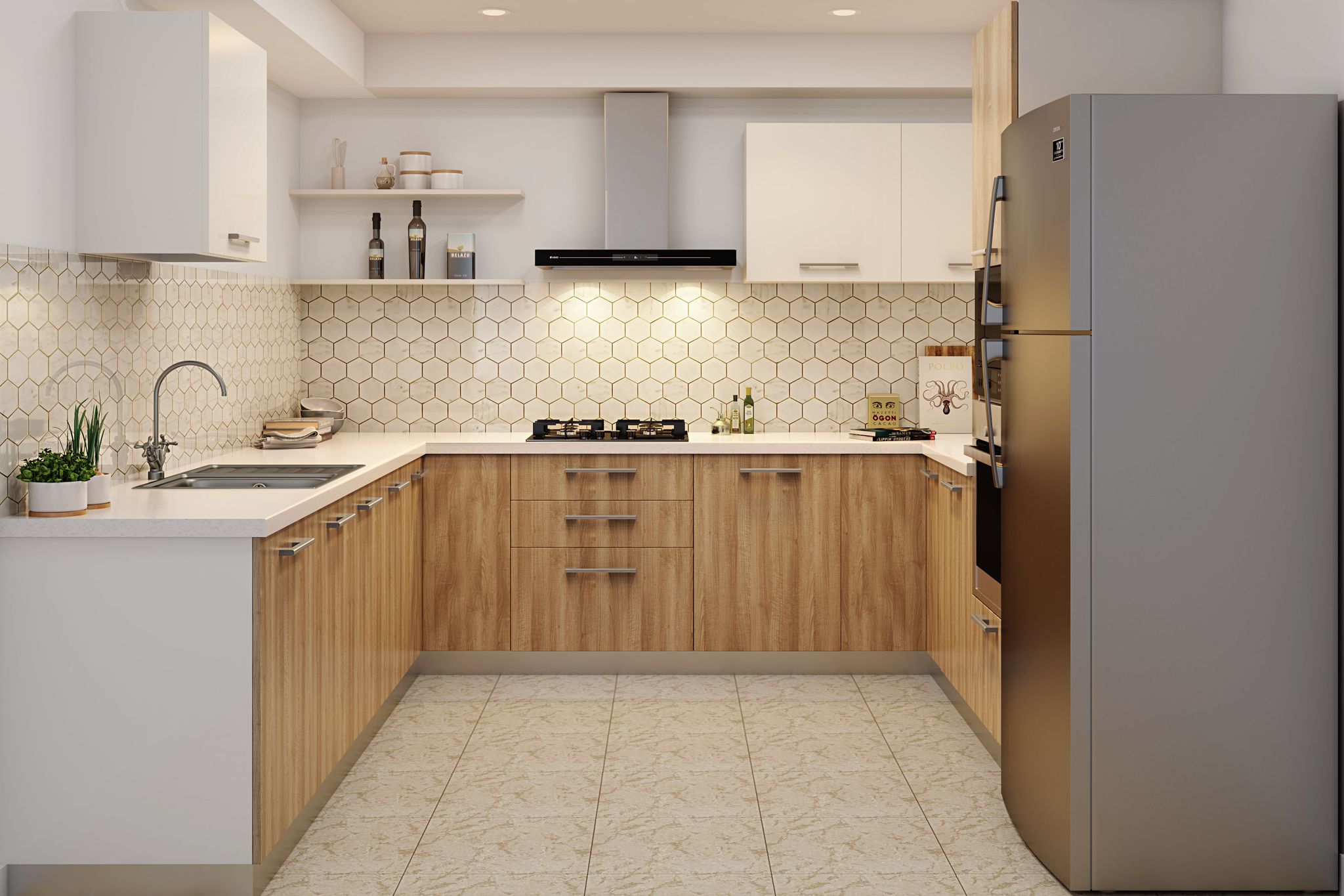 4BHK Contemporary Apartment Design in Bangalore with Marble Backsplash ...