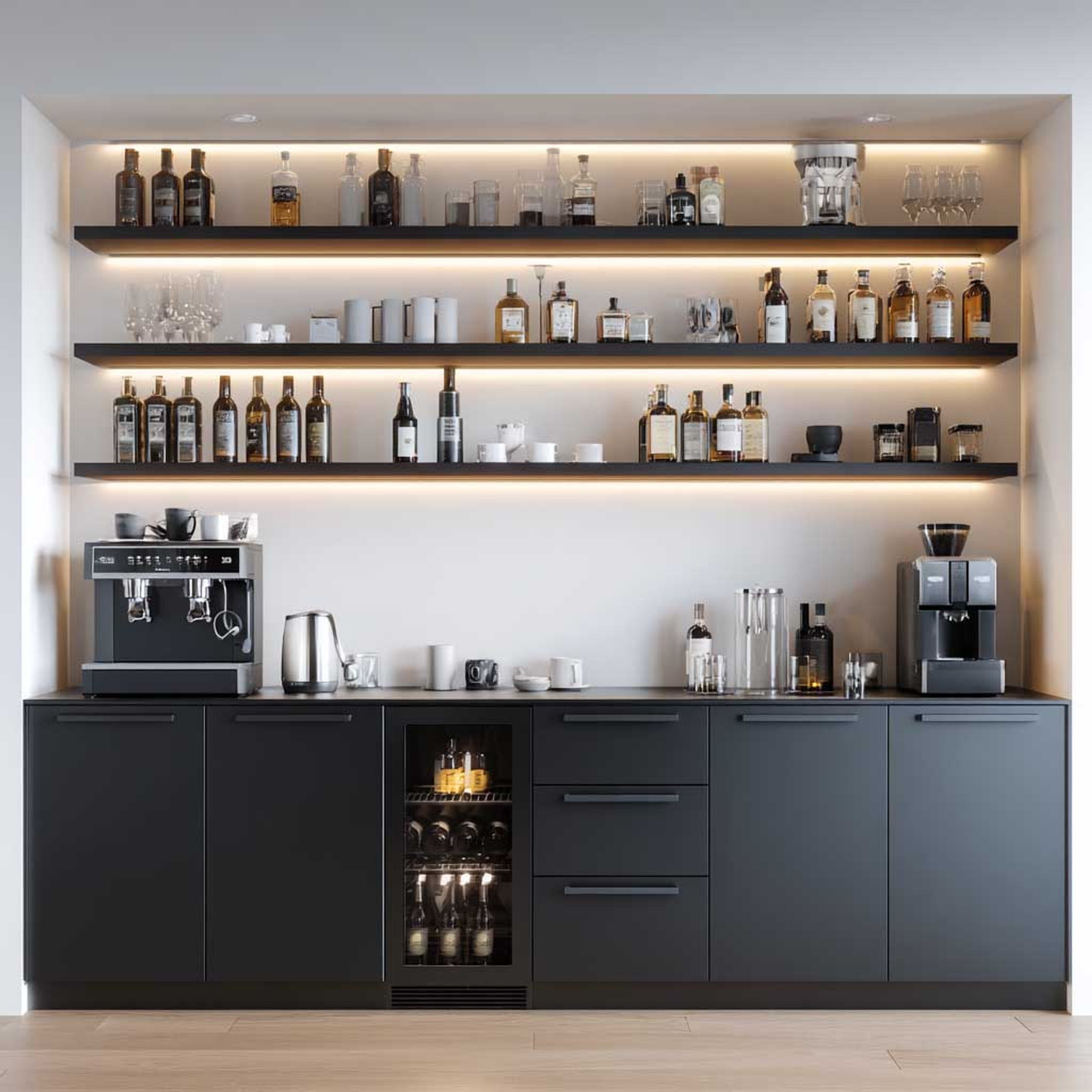 Contemporary Home Bar Design in Matte Grey withWhite Wall Contrast and ...