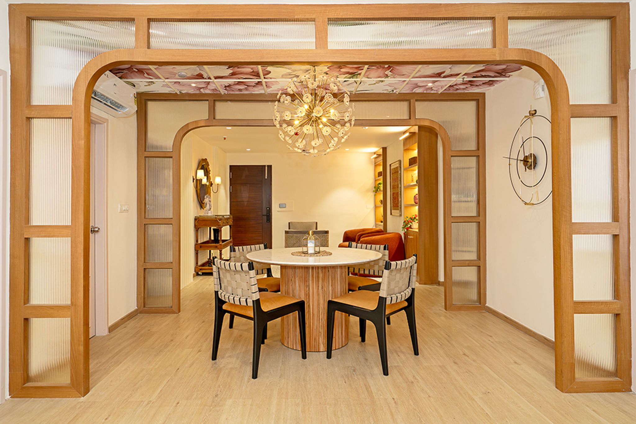 Contemporary Dining Room Design With 4-Upholstered Chairs and Marble ...