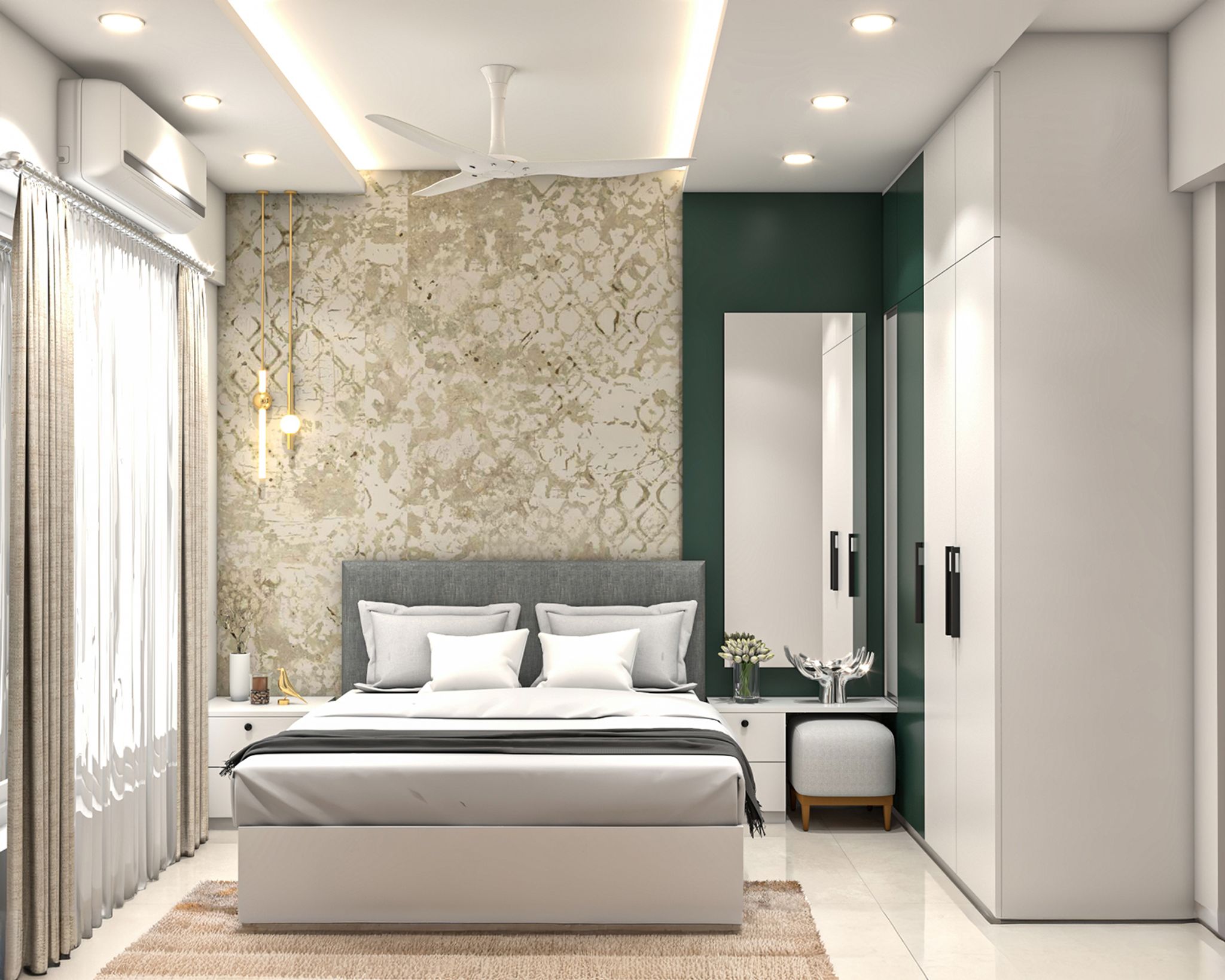 Guest Bedroom Design with Contemporary King Bed, White Wardrobe and ...
