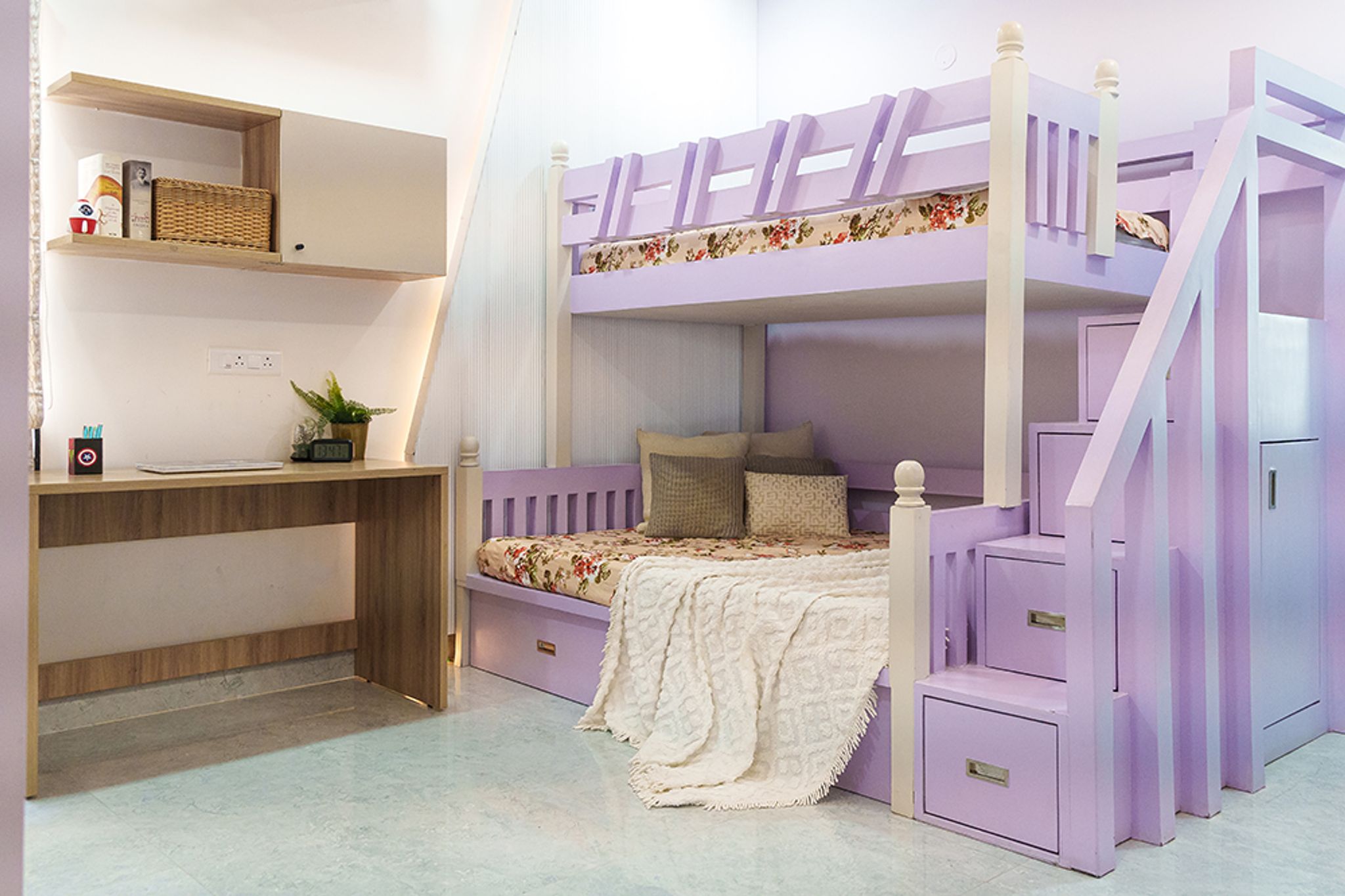 Space Saving Kids Bedroom Design With Desk and Under-Bed Storage | Livspace