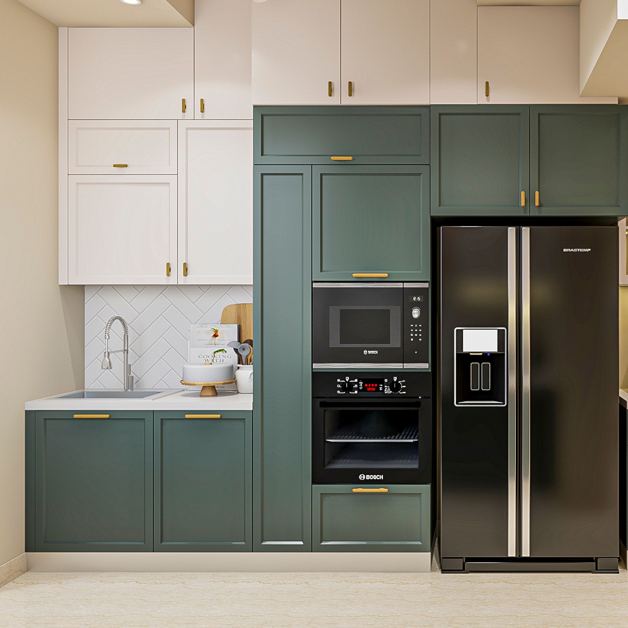 Modern Parallel Kitchen Design with Integrated Appliance Bay and Corner ... - A-Line Oblicell Kitchen Cabinets And Ranges Combos