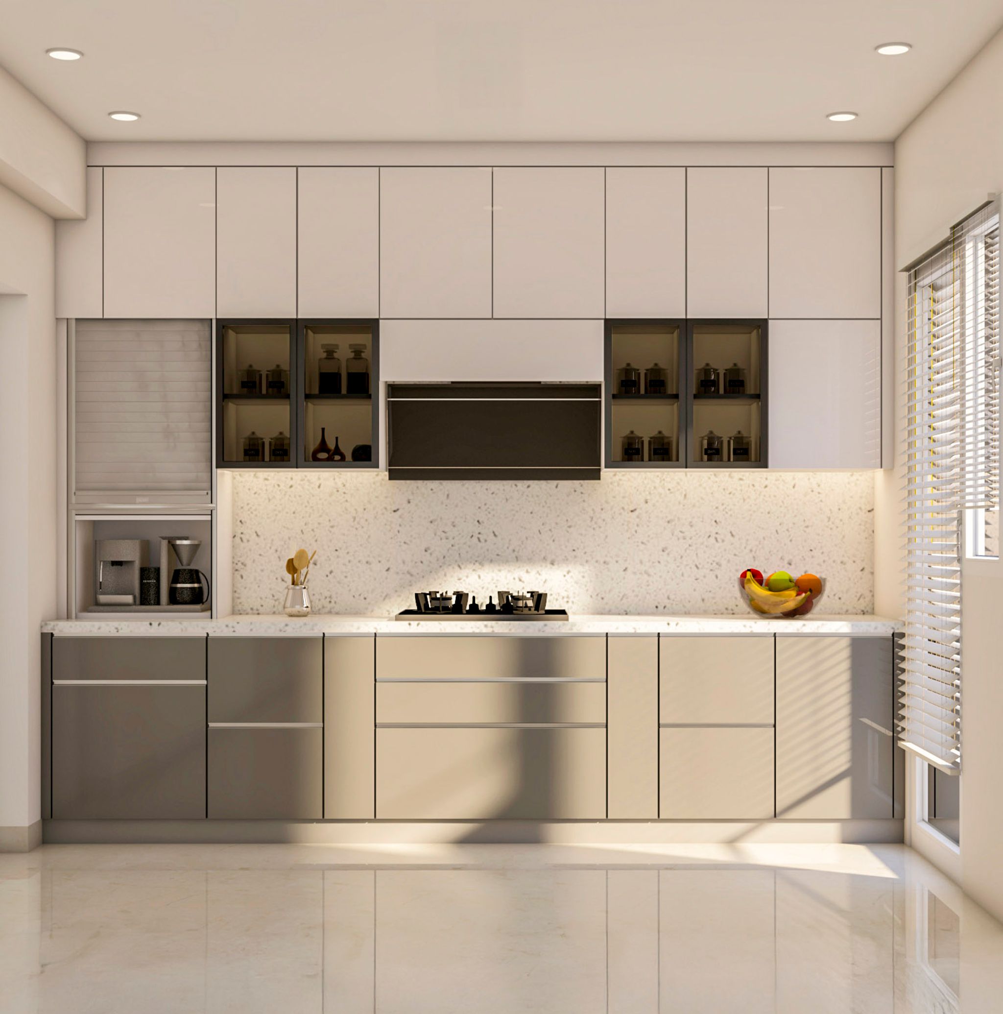Minimal Parallel Kitchen Design with Seamless Integrated Hood and ...