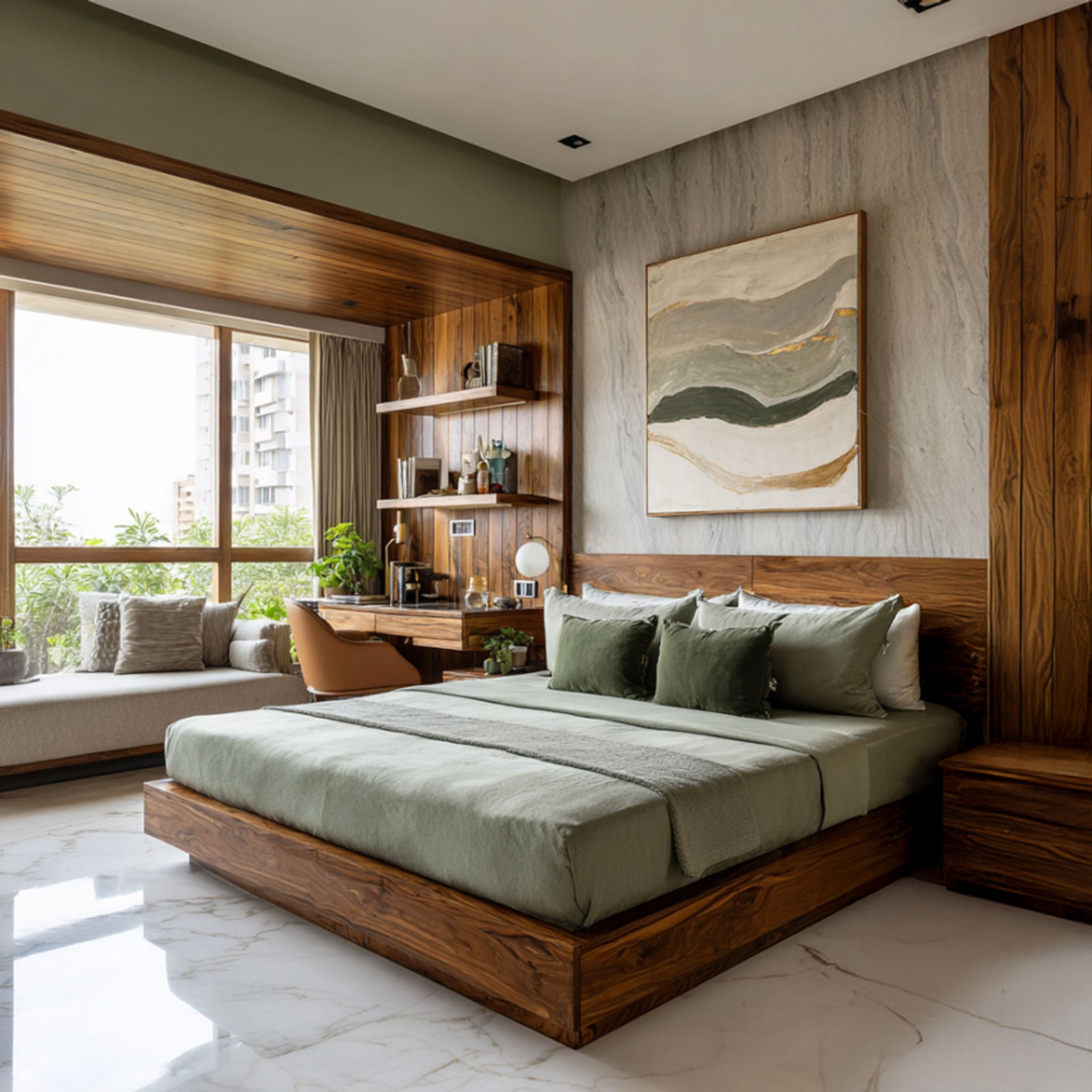 Mid-century Modern Master Bedroom Design with Built-in Storage and ...