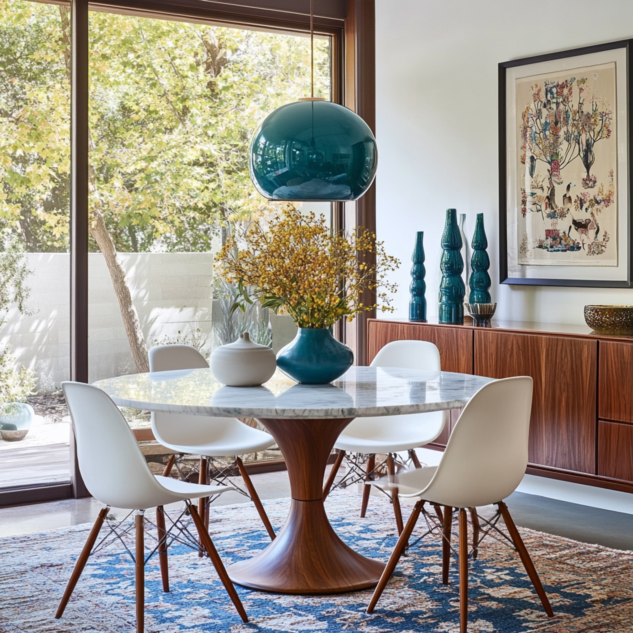 Dining Room Design with Modern Marble Dining Table and Wooden Base ...