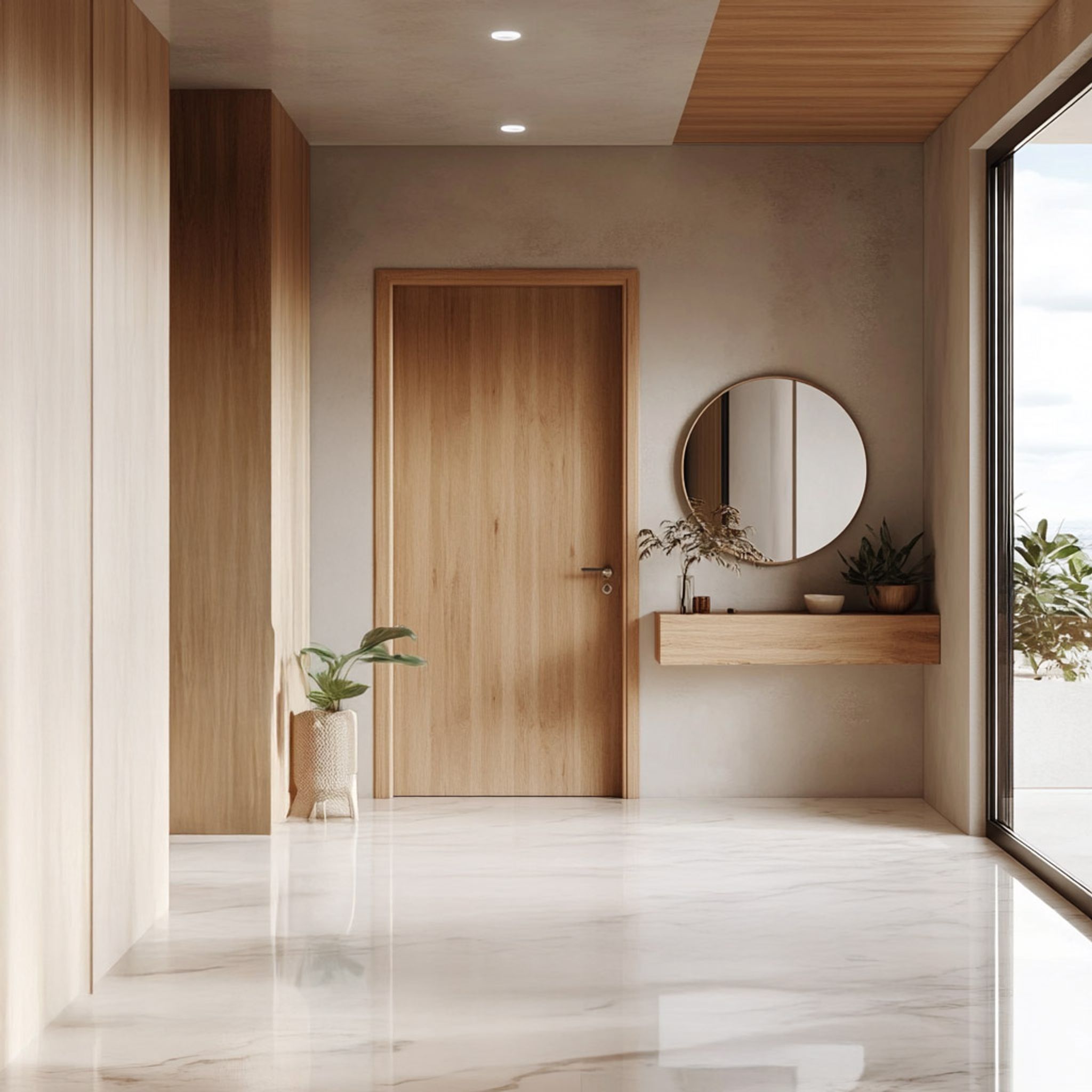 Curated visual reference: Visual Reference: Foyer Design With Scandinavian Wooden Shelf And Suede Laminate Storage