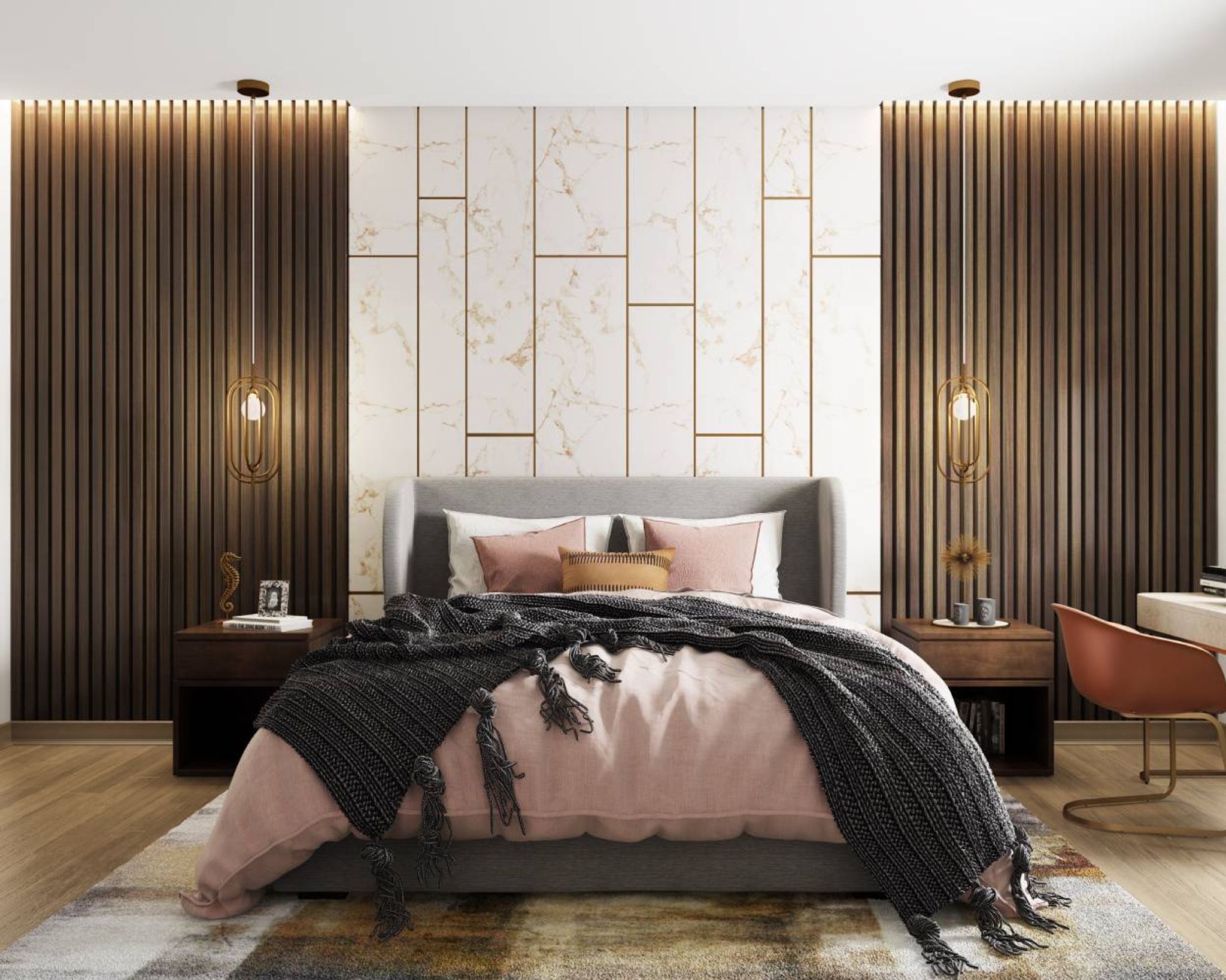 Suspended Bedroom Ceiling Design With Mid-Century Modern Aesthetics ... - Mid Century Modern Textured Ceiling Design Penthouse