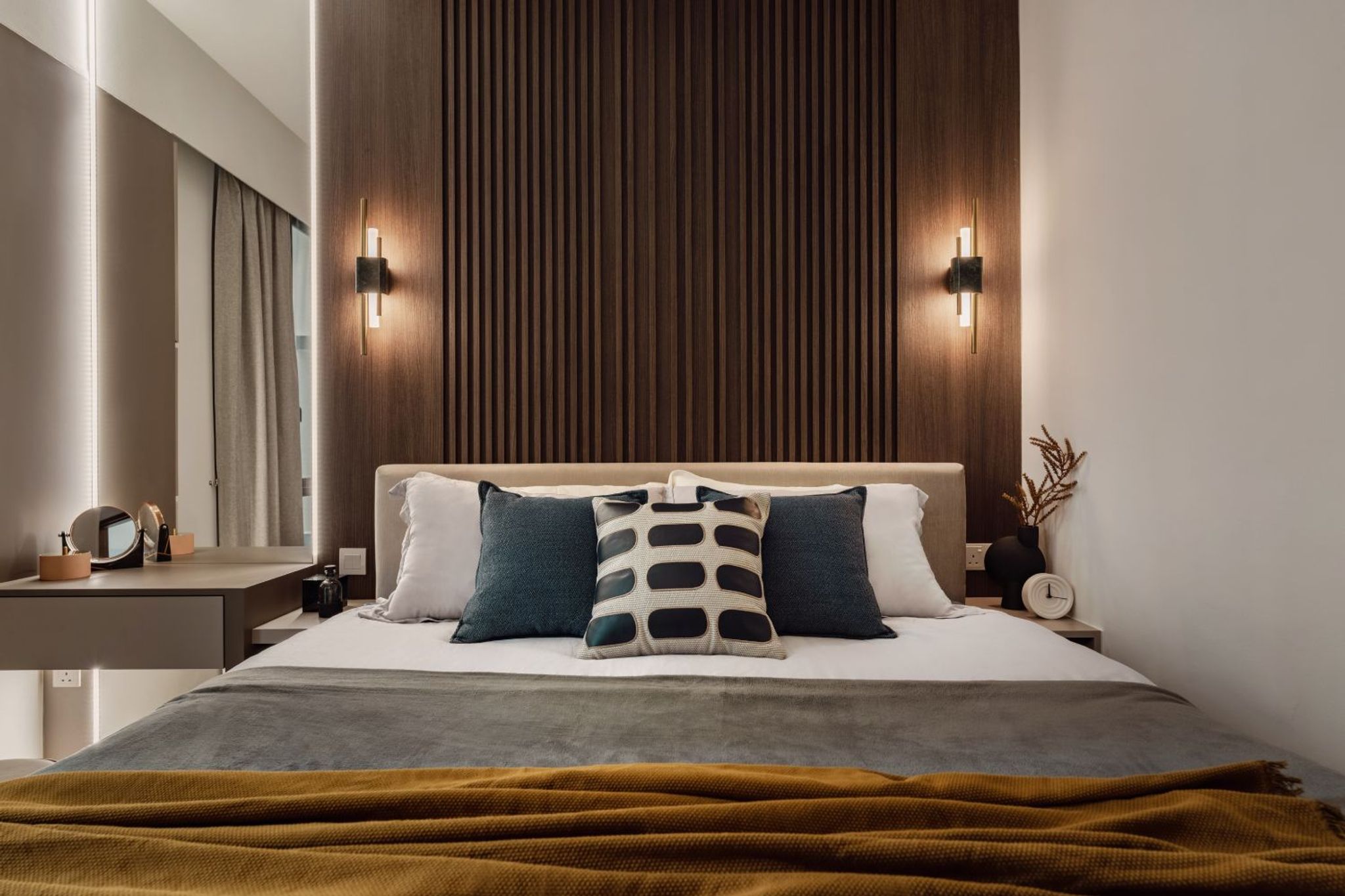 Dark Wood Wall Design For Bedrooms With Wooden Panelling | Livspace