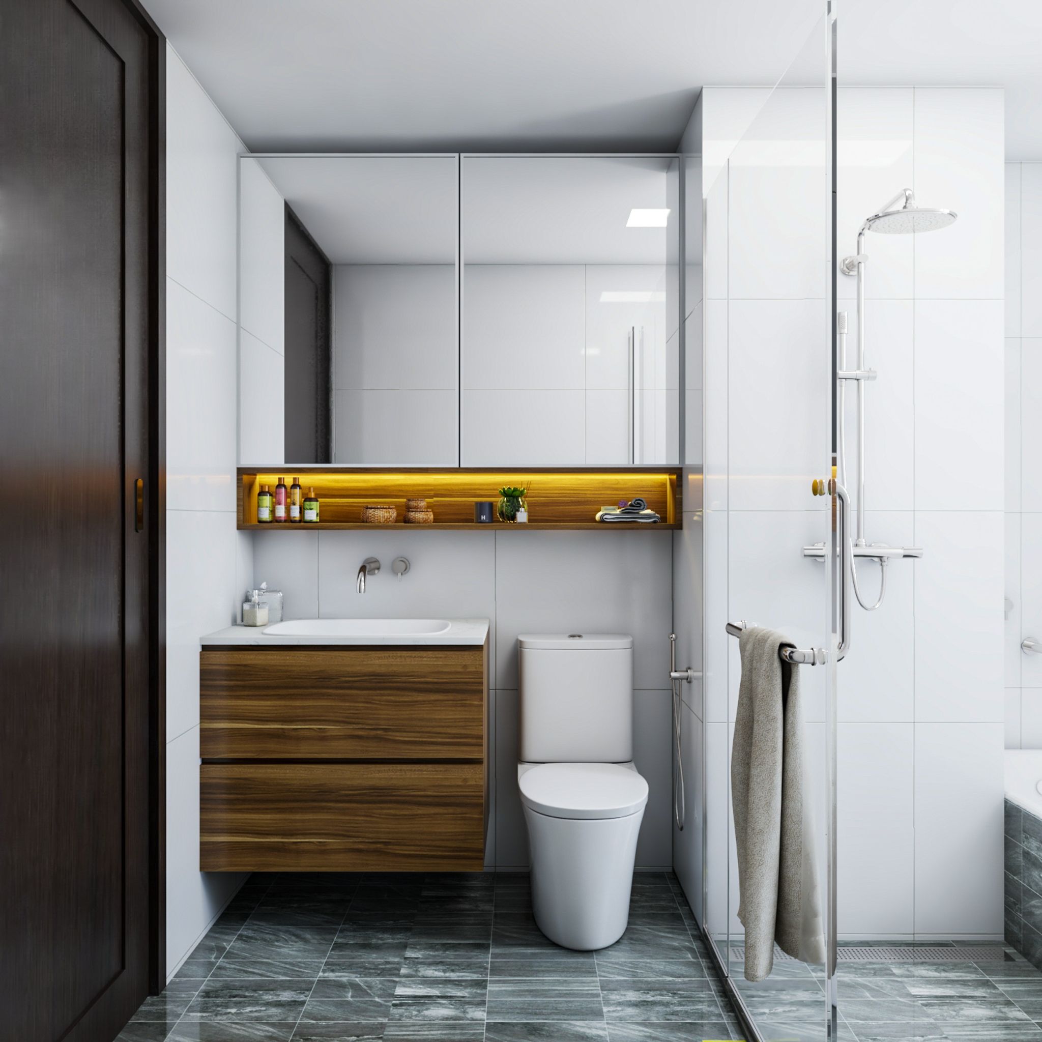 Mirror Cabinet Convenient Modern Compact Bathroom Design | Livspace