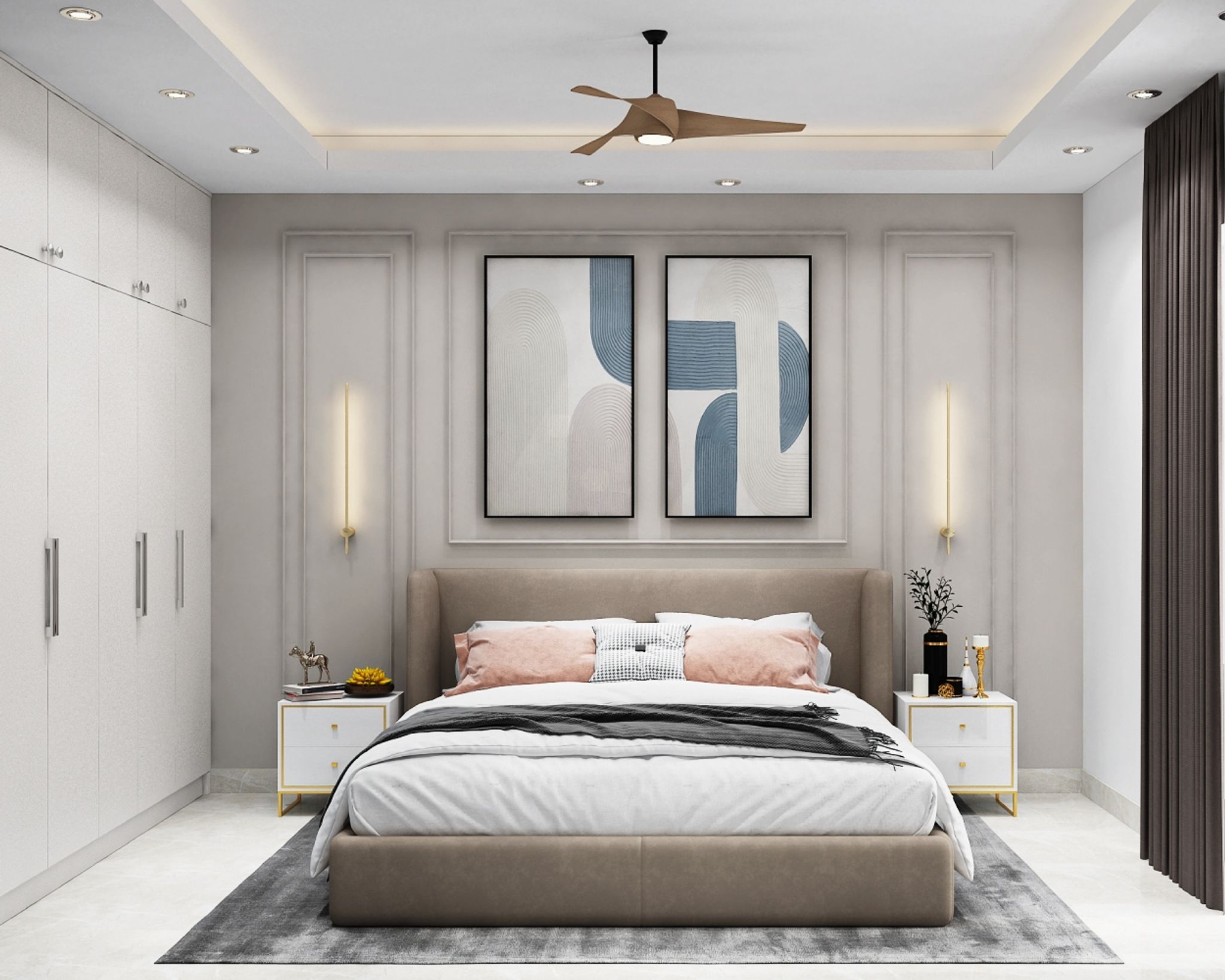 Contemporary Guest Bedroom Design with Built-in Wardrobe and Moulded ...