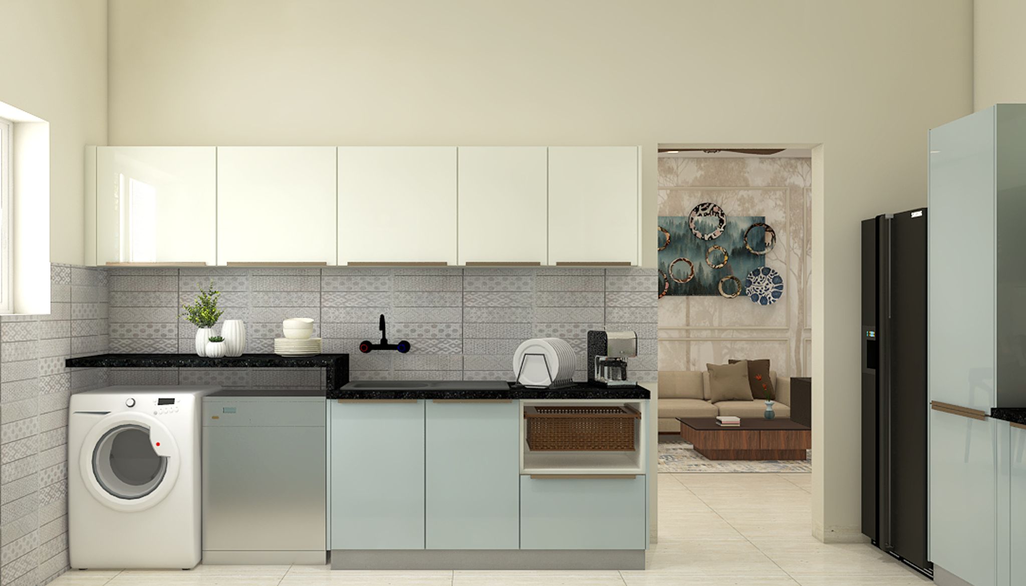 Aqua Blue and Cream Modern Parallel Kitchen Design with Acrylic ...