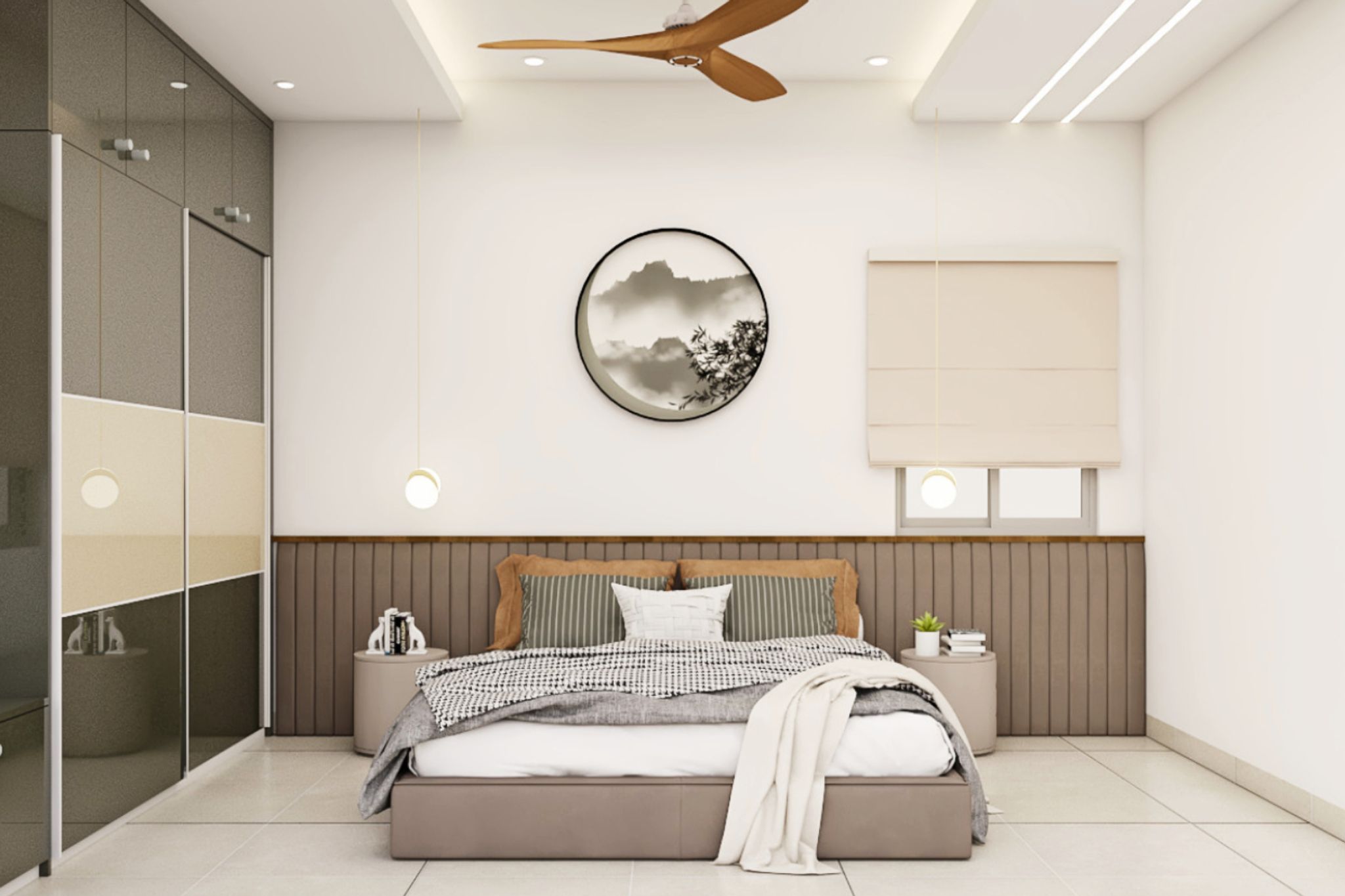 Guest Bedroom Design with Modern King Bed, Sliding Wardrobe and ...