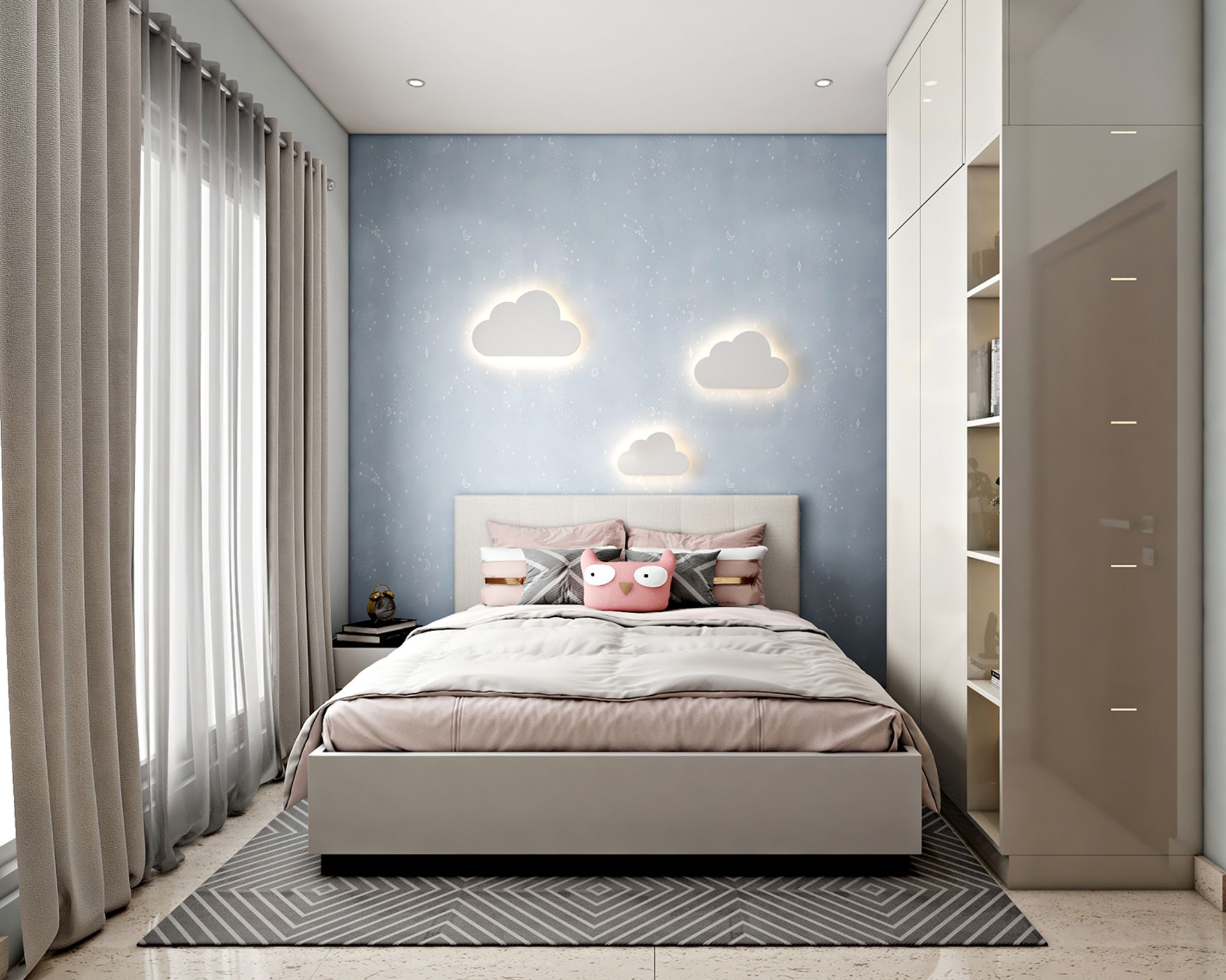 Thumbnail for Scandinavian Penthouse Bedroom Decor With Clouds