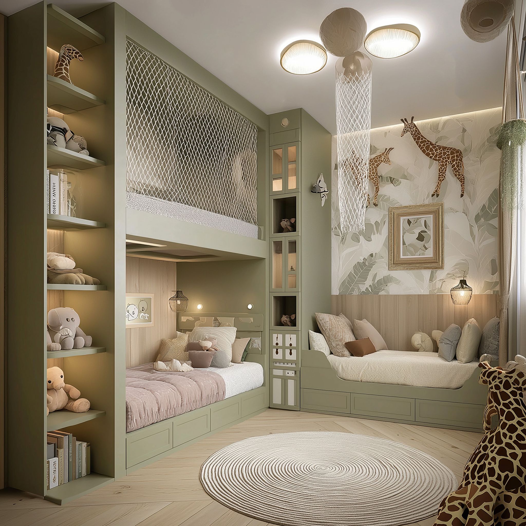 Space Saving Kids Bedroom Design with Bunk Bed and Built-In Shelving ...