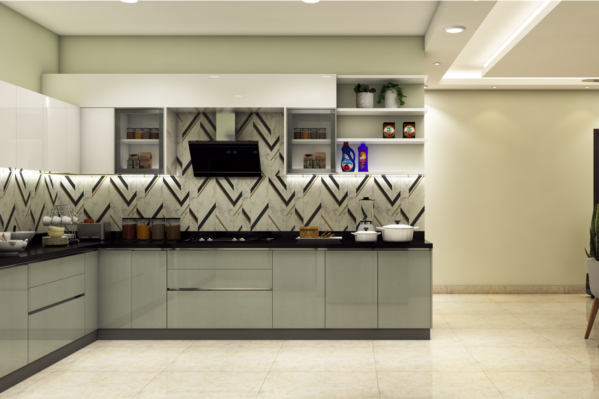 Modular Kitchen Design With Unique Dado Tiles | Livspace