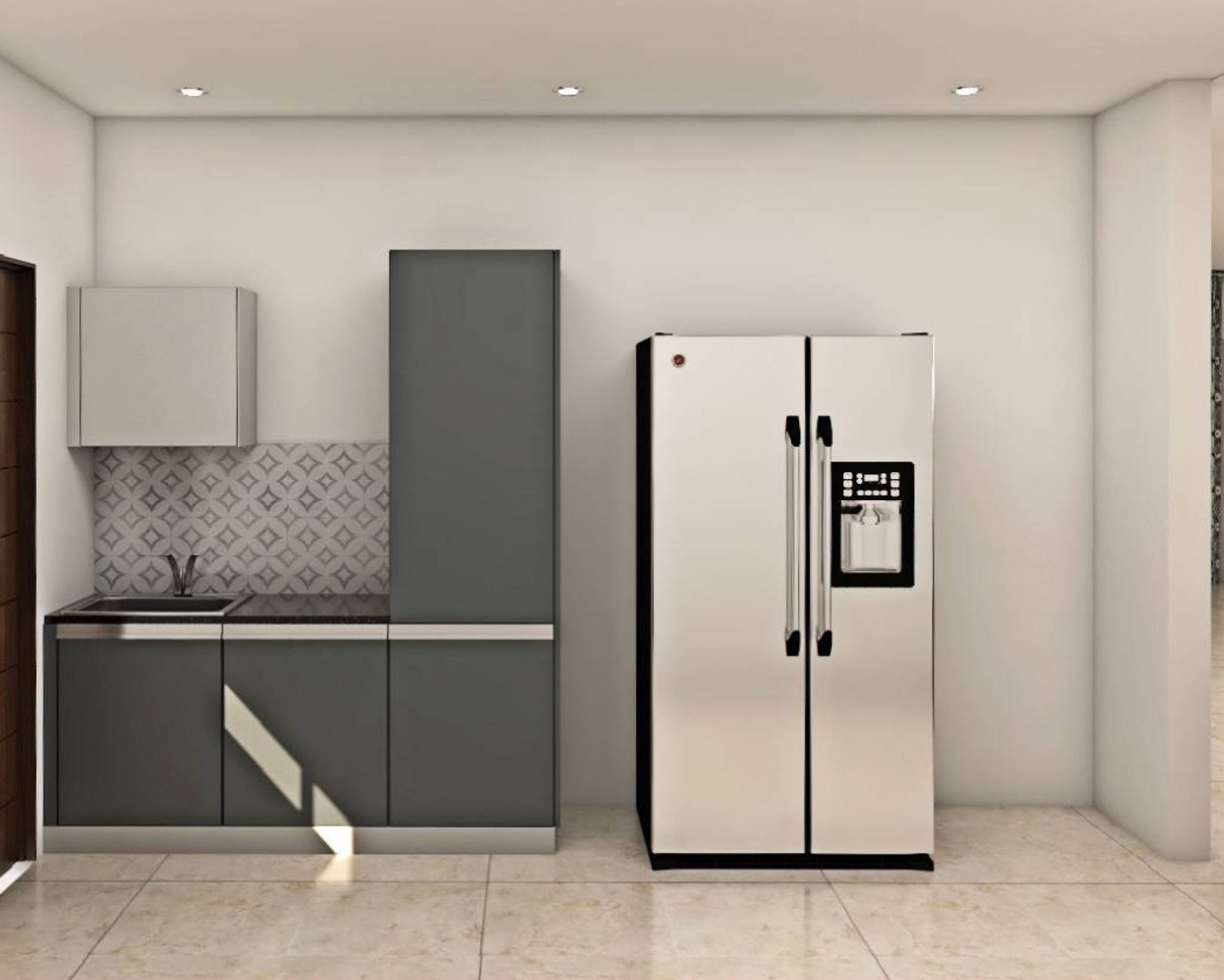 Spacious Grey-White Modern Kitchen Design - Livspace