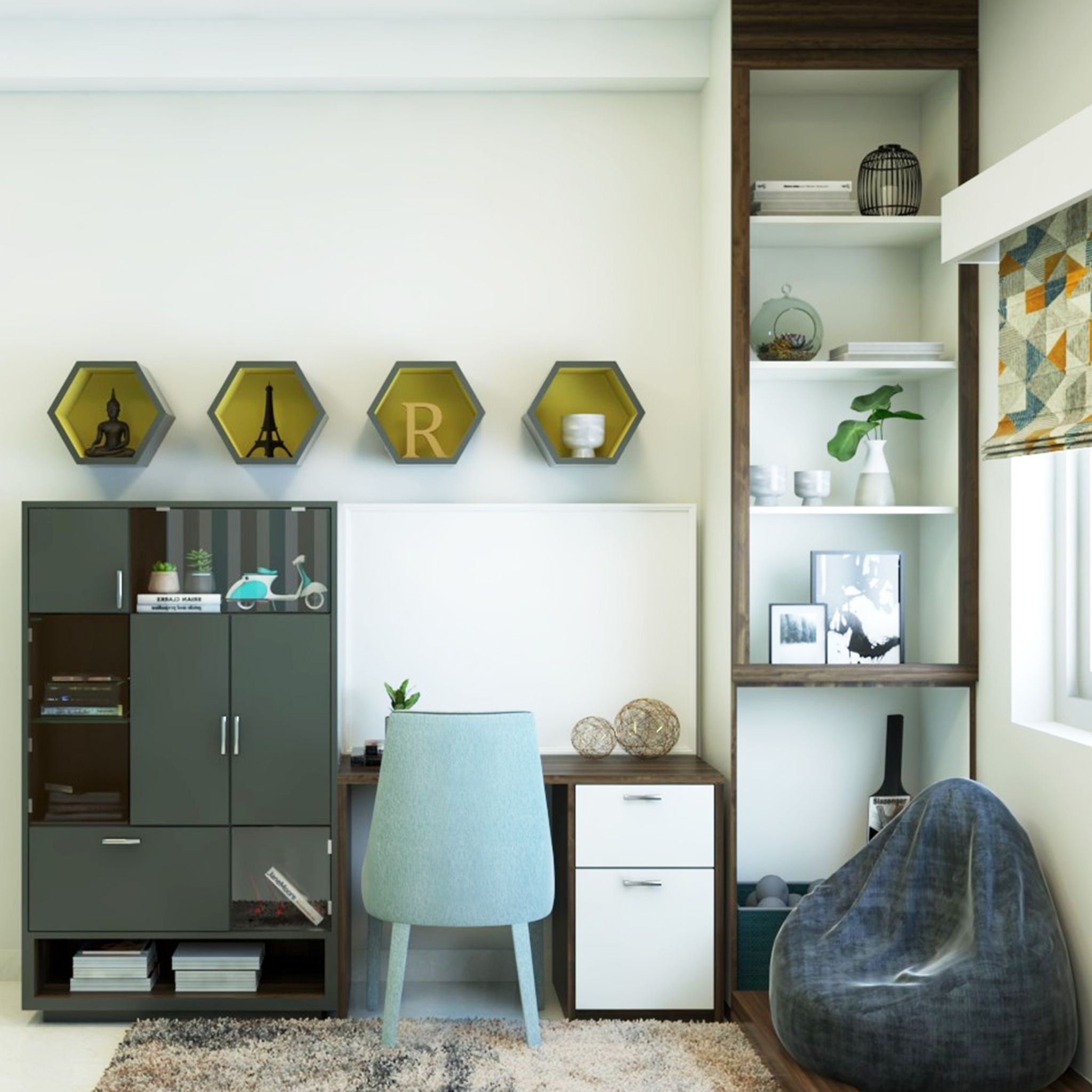 Spacious Study Room Design With Multi-Storage Units | Livspace