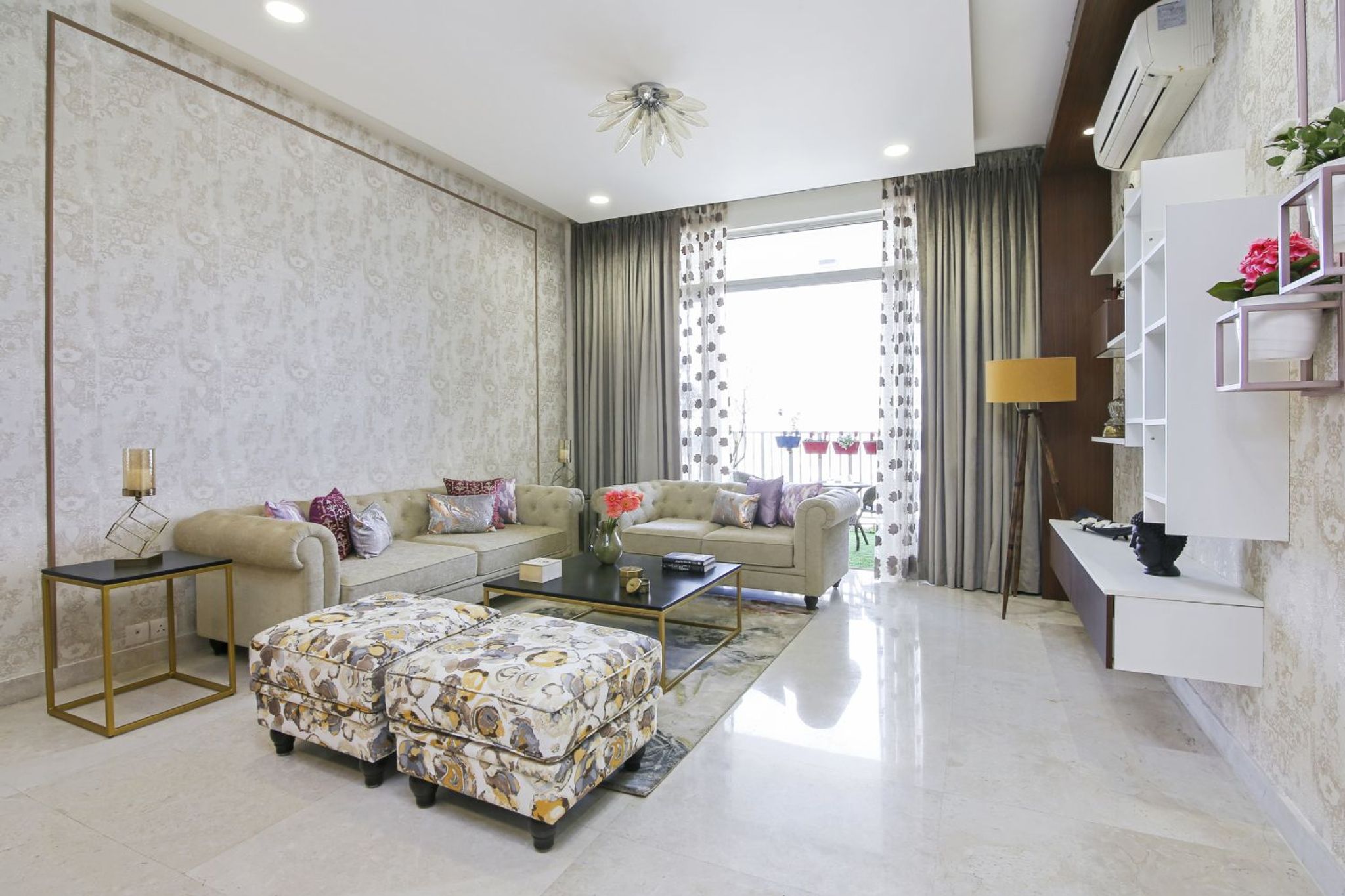 4BHK Gurgaon Flat Contemporary Design with Serene Entryway and Colorful ...