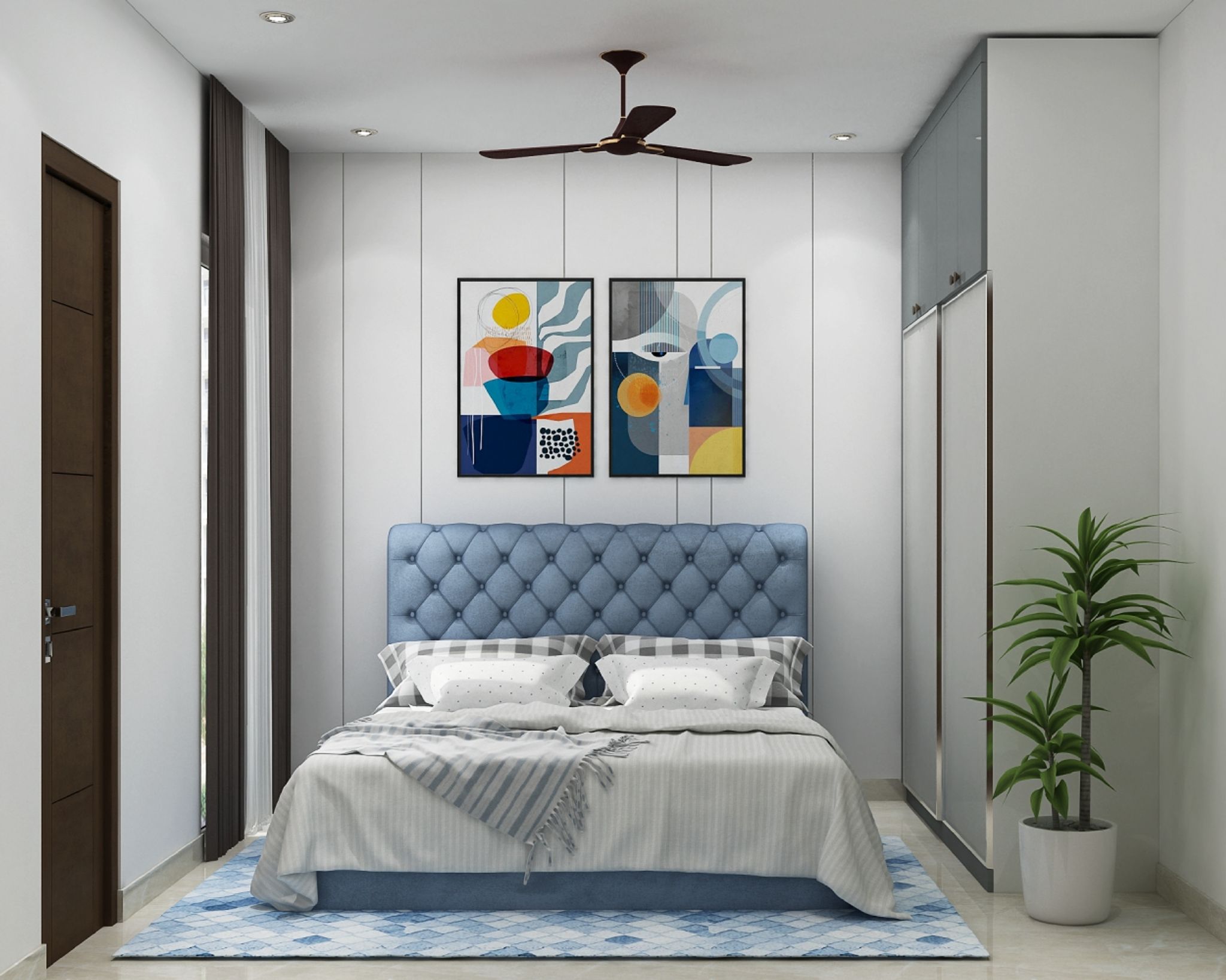 Compact Guest Room Design With Sliding White And Grey Wardrobe | Livspace