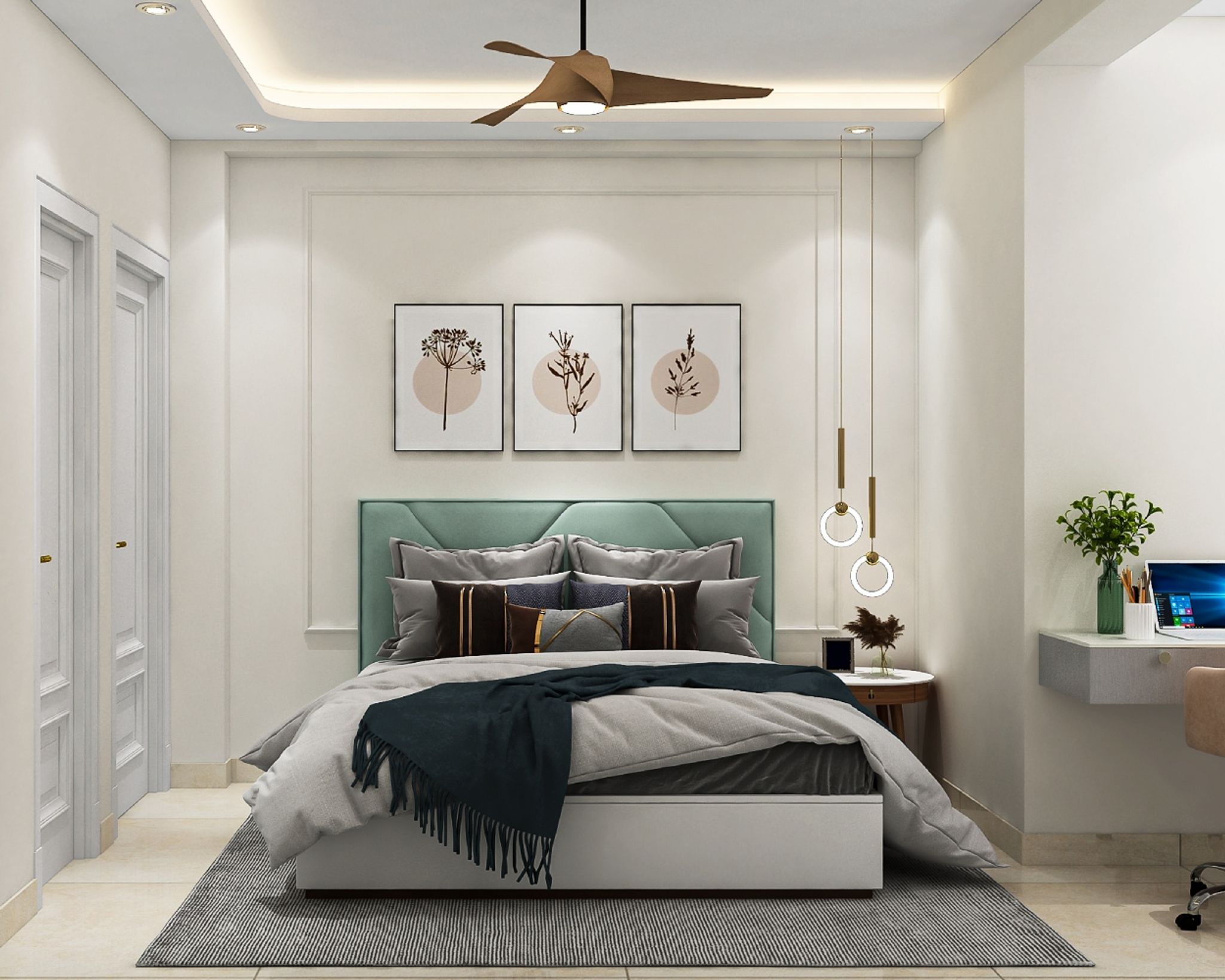 Compact Modern Master Bedroom Design With Study Nook & Queen Bed | Livspace