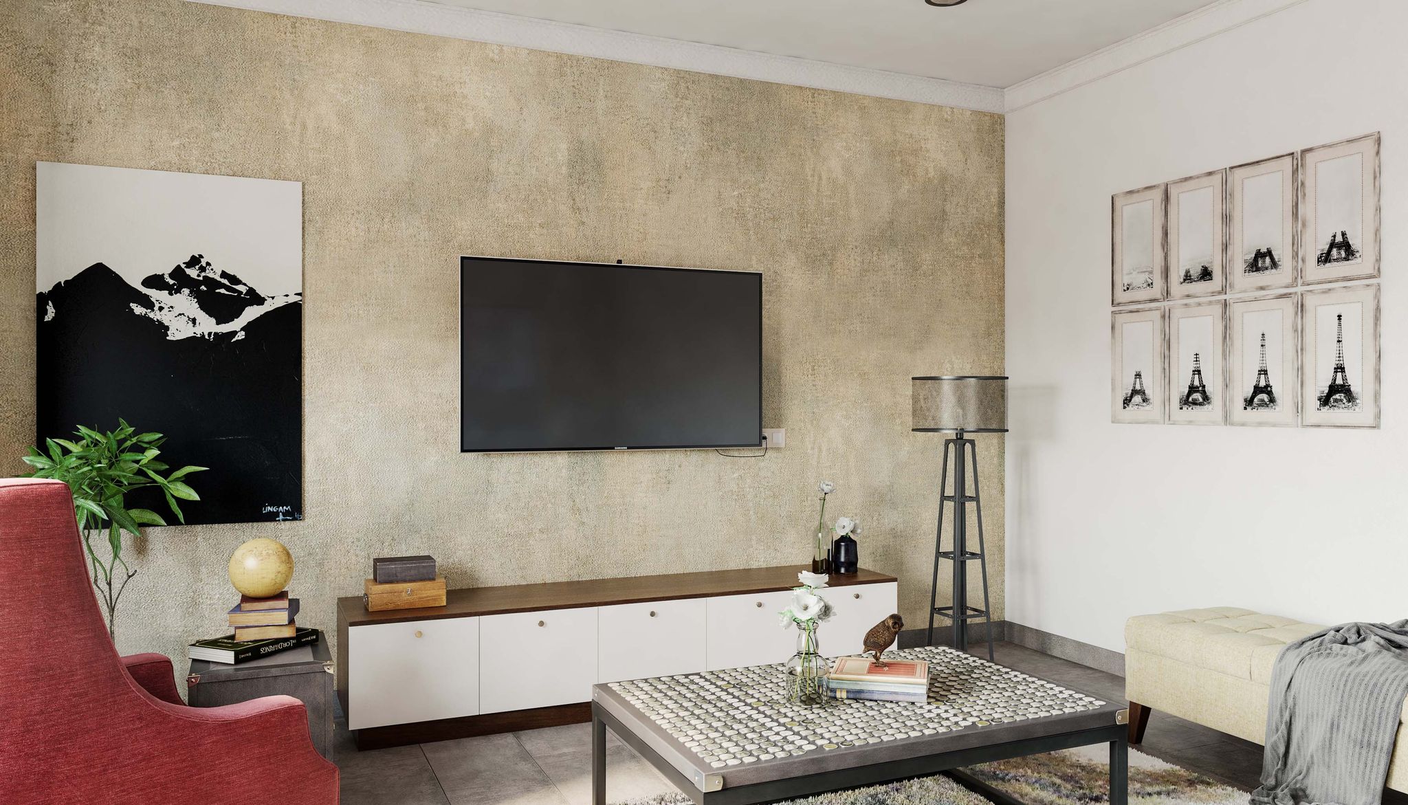 Picture of Textured Beige Wallpaper Design For Living Rooms | Livspace
